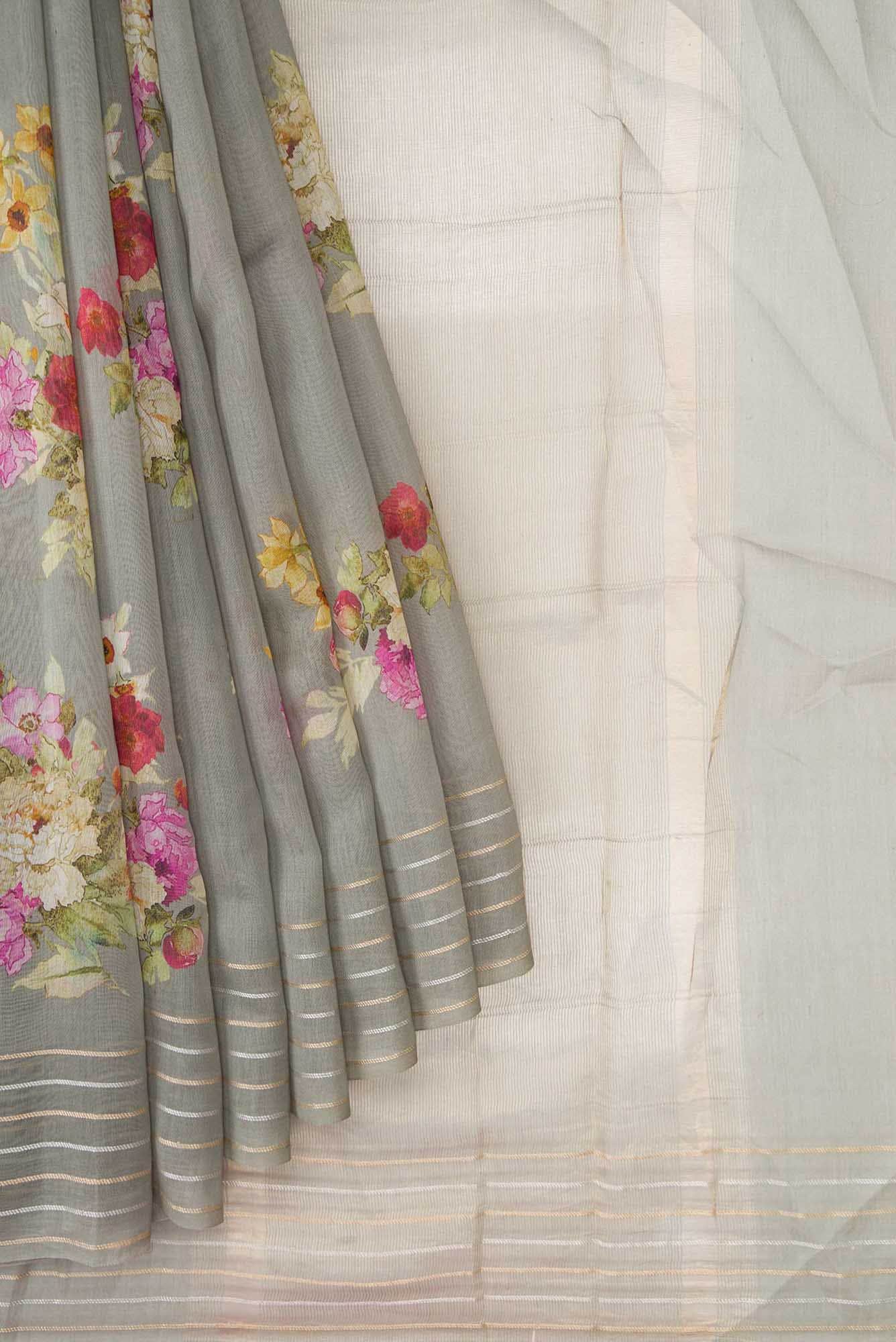 Grey Dual Tone Chanderi Silk Saree