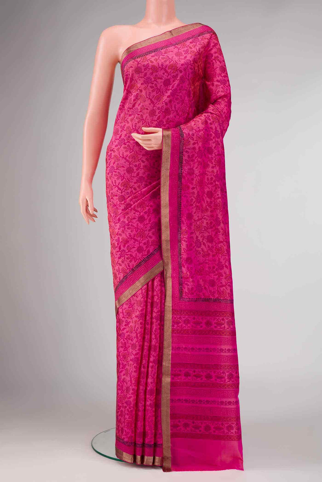 Dark Pink Dual Tone Kanchipuram Silk Saree