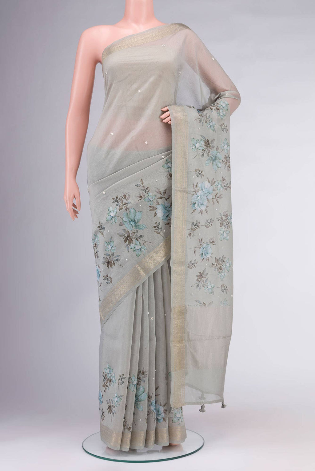 Grey Maheshwari Silk Cotton Saree