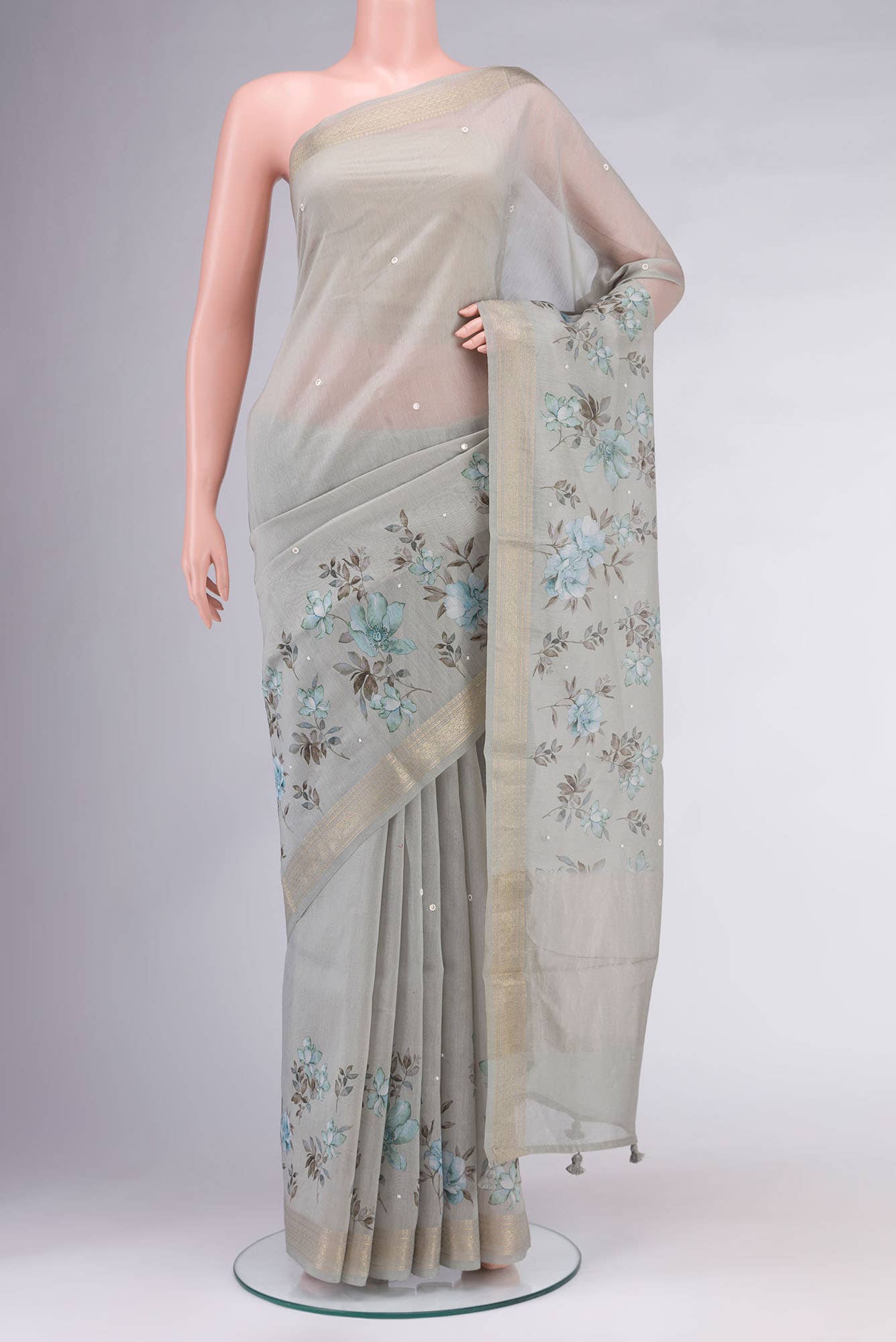 Grey Maheshwari Silk Cotton Saree