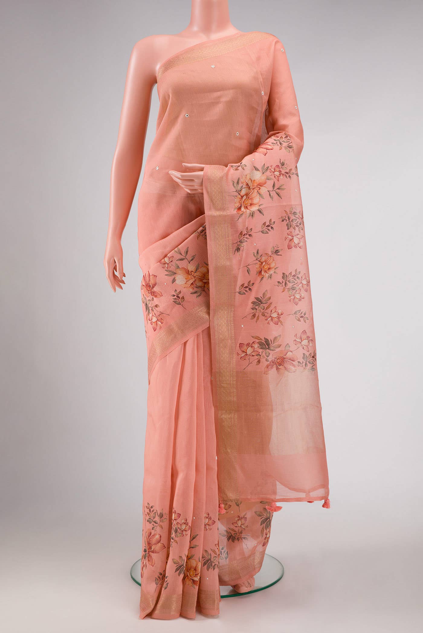 Peach Chanderi Silk Saree