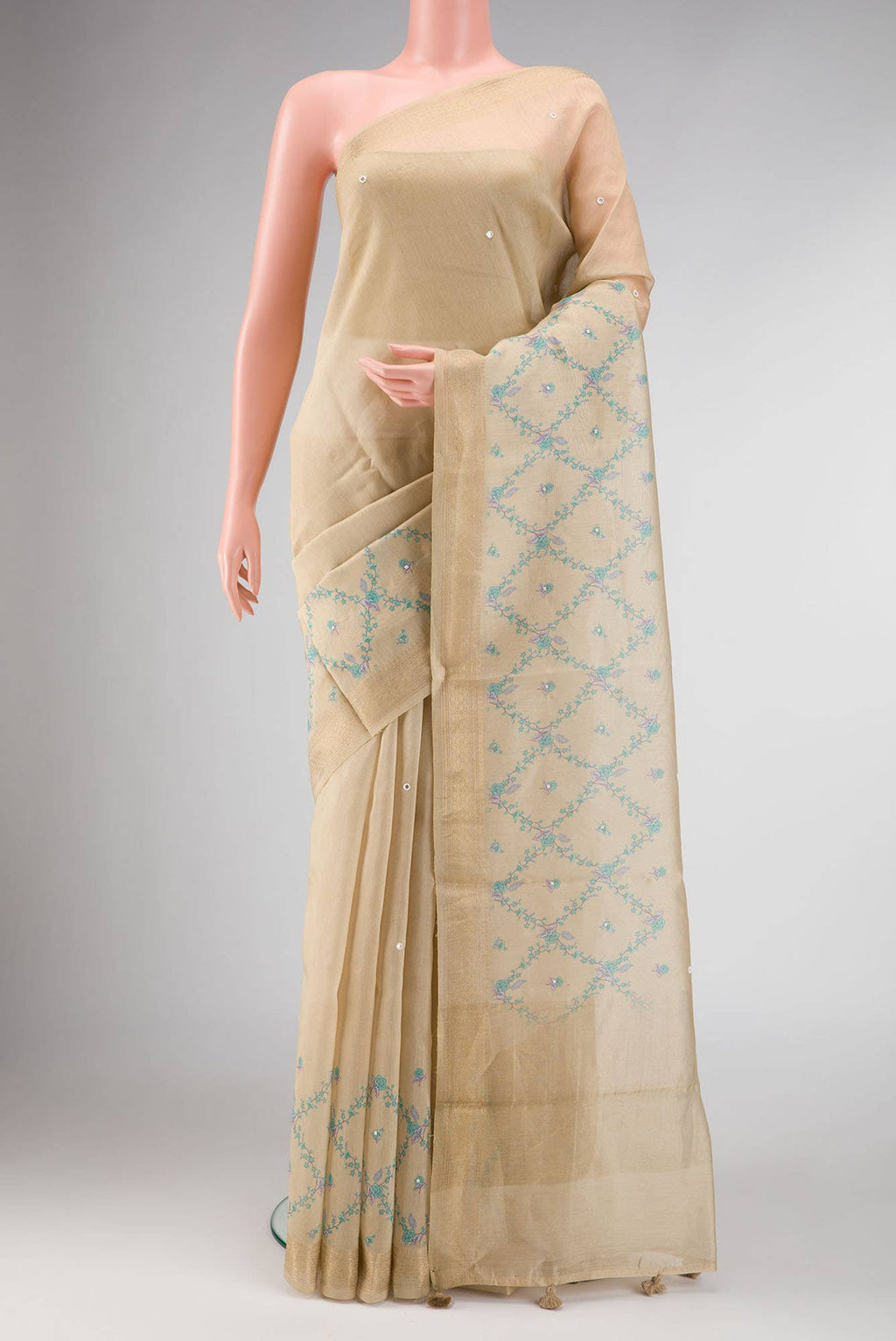 Beige Dual Tone Tussar Silk Saree