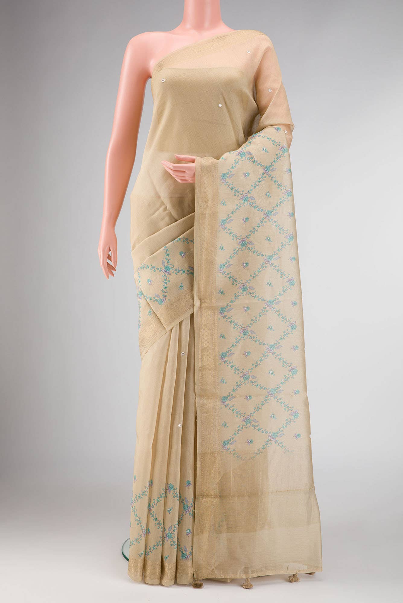 Beige Dual Tone Tussar Silk Saree