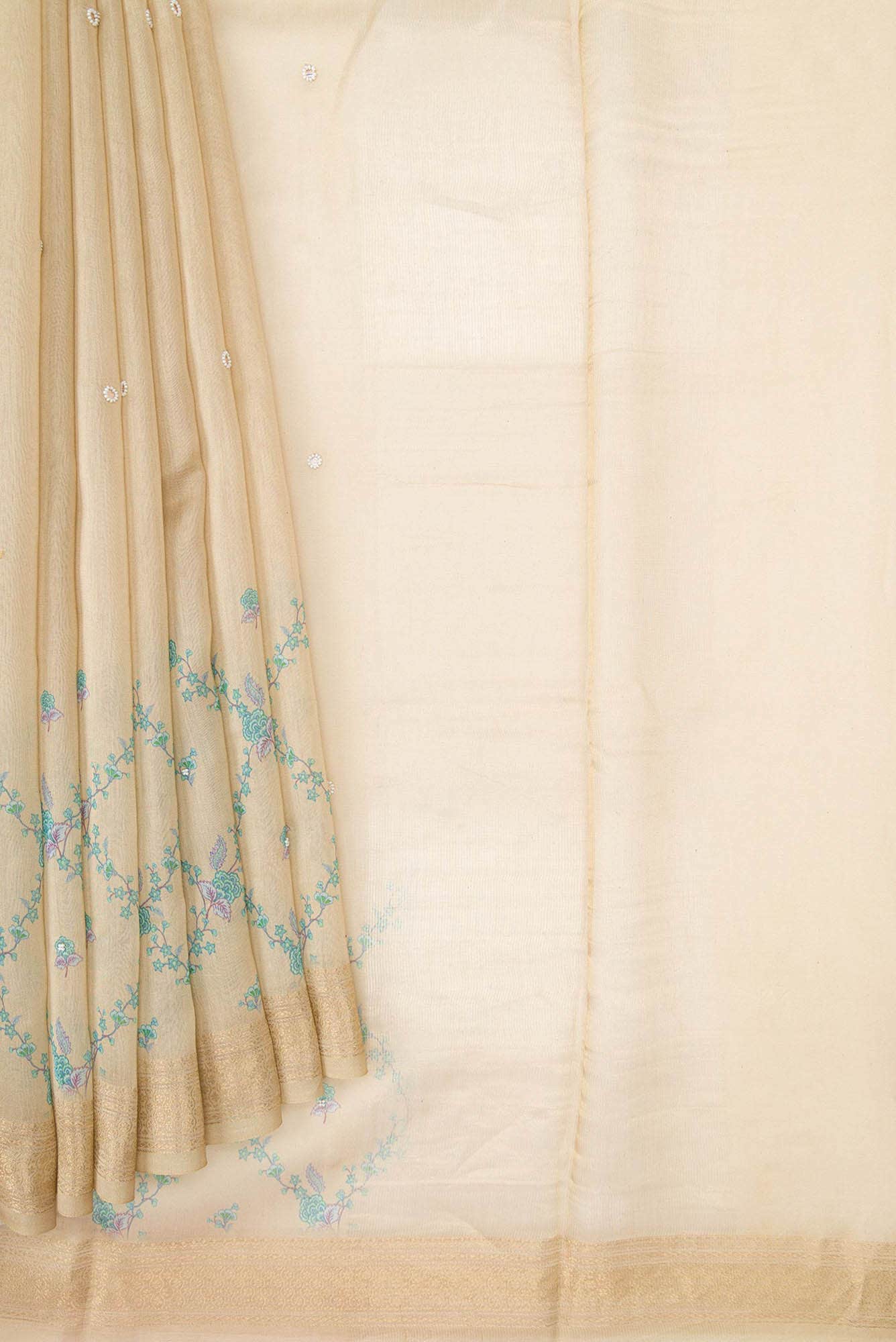 Beige Dual Tone Tussar Silk Saree