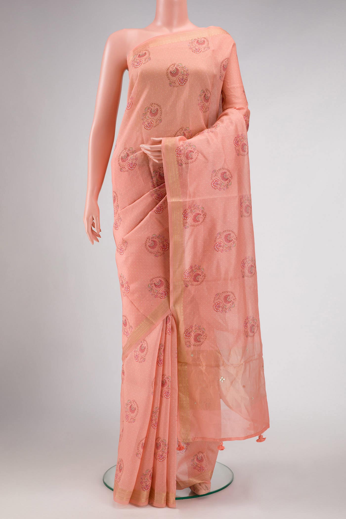 Peach Chanderi Silk Saree