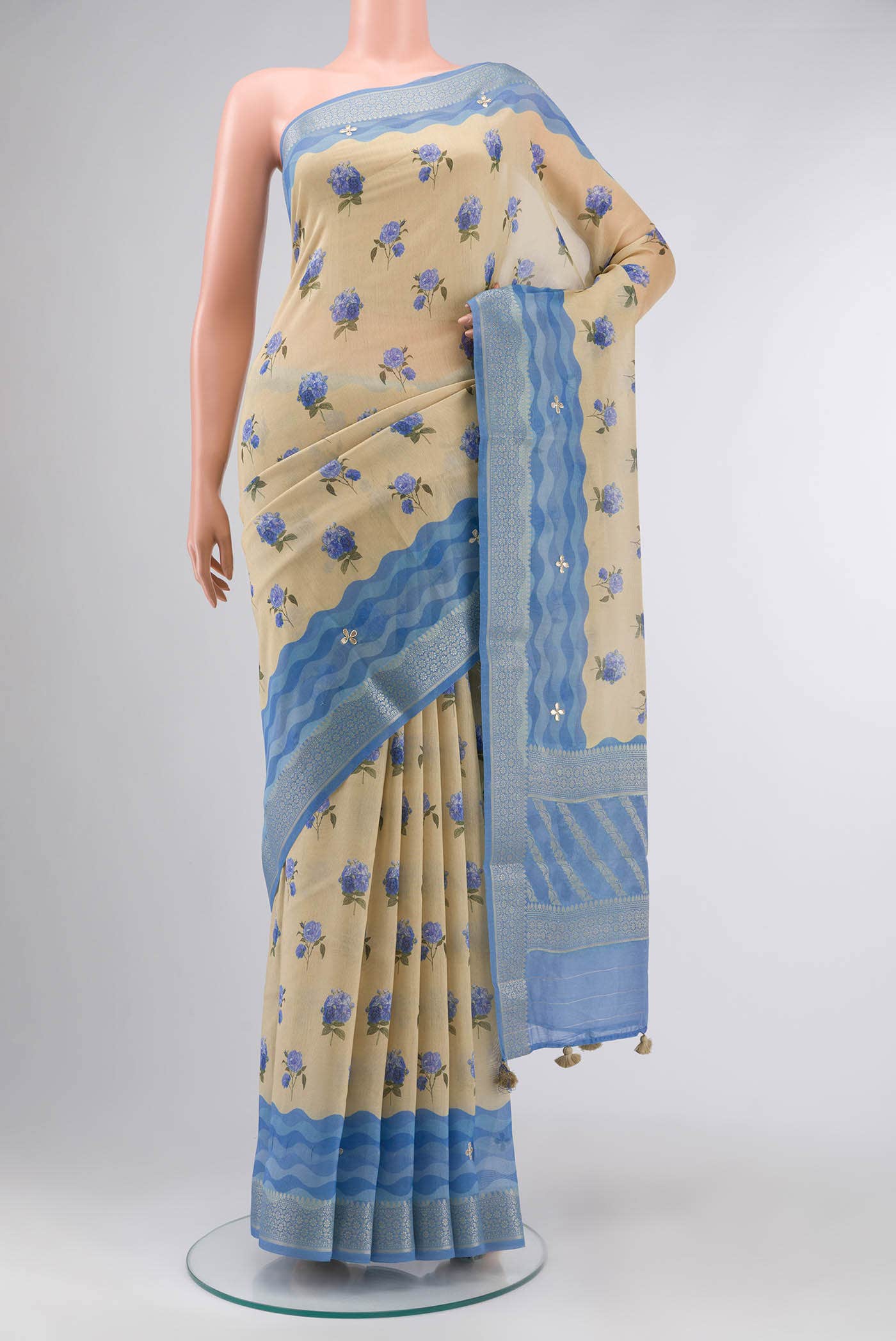Beige Tussar Silk Saree