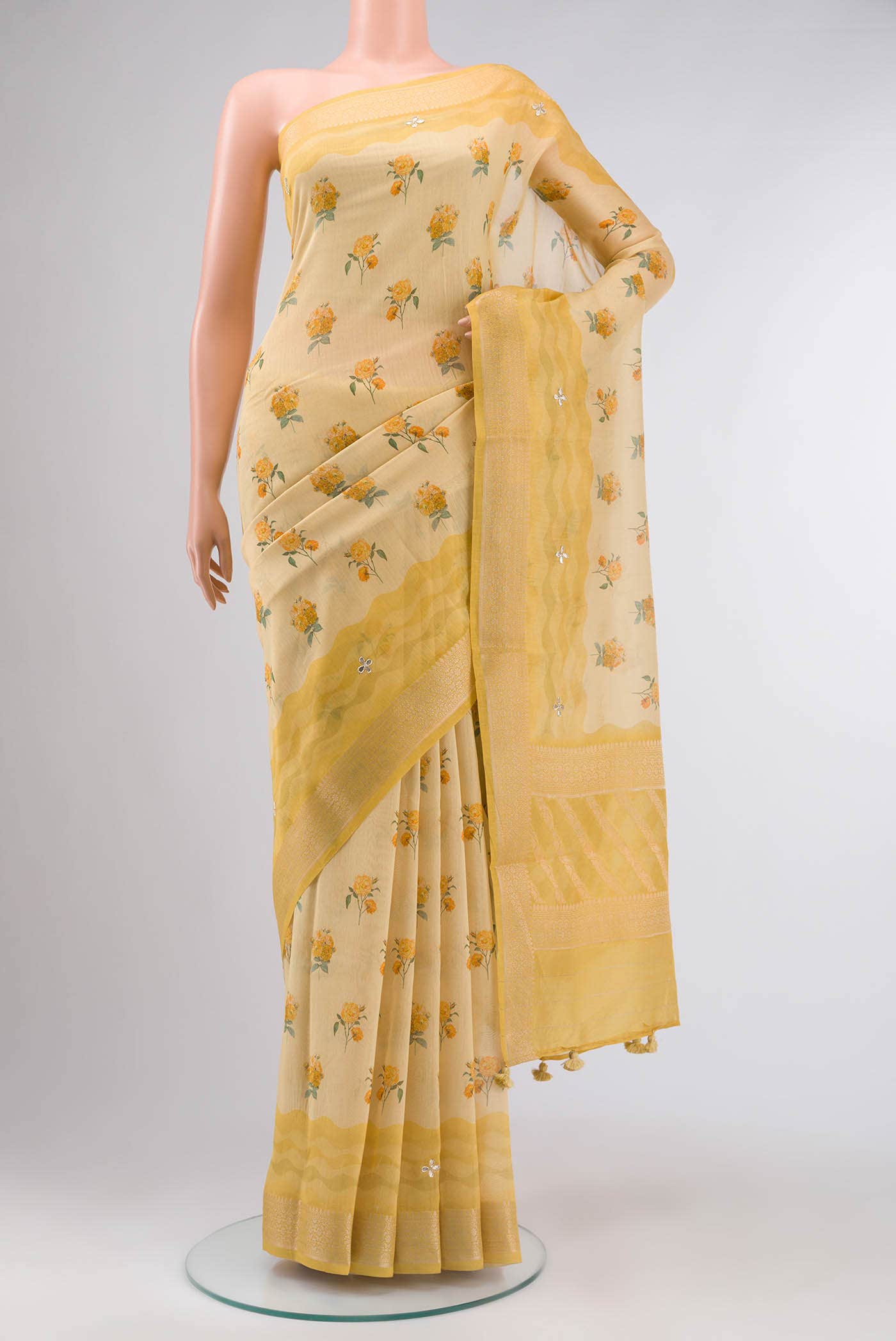 Yellow Tussar Silk Saree