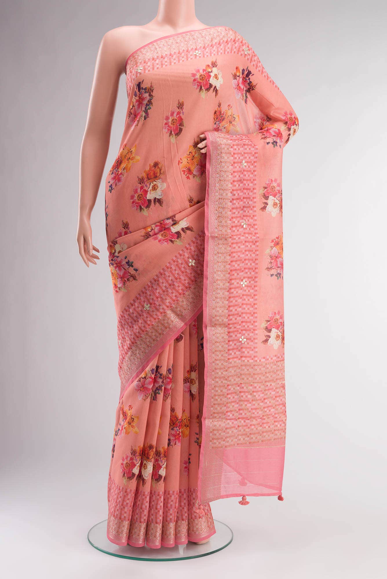 Coral Chanderi Silk Cotton Saree