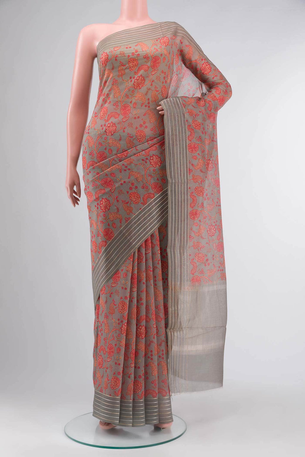 Grey Silk Cotton Saree