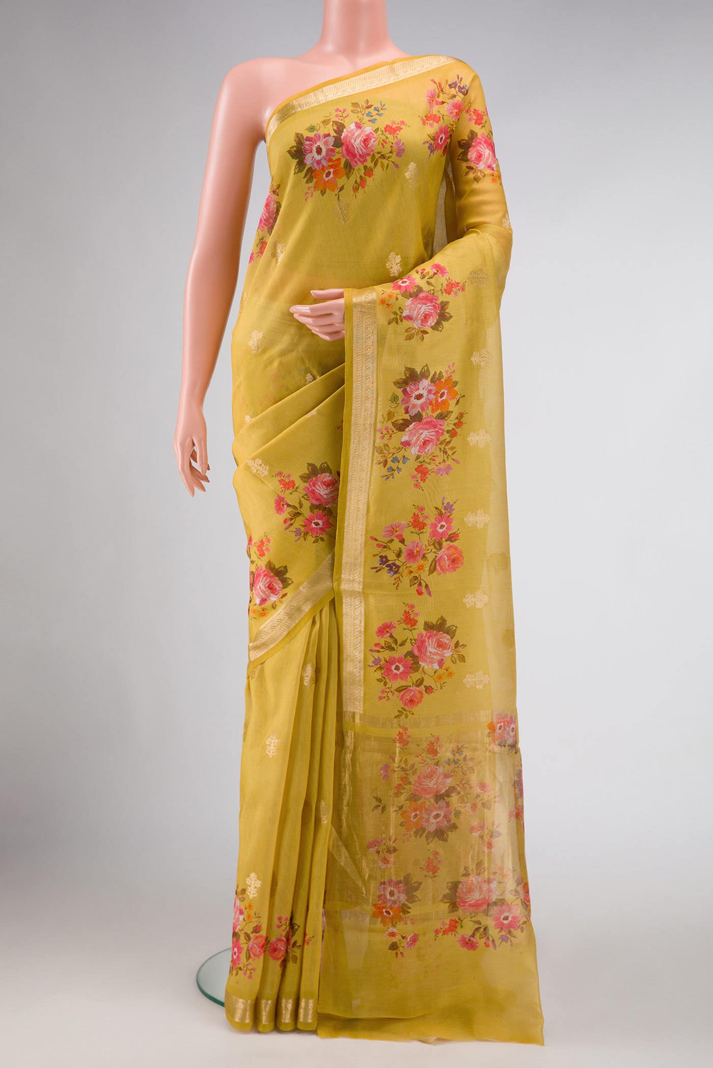 Mustard Chanderi Silk Saree