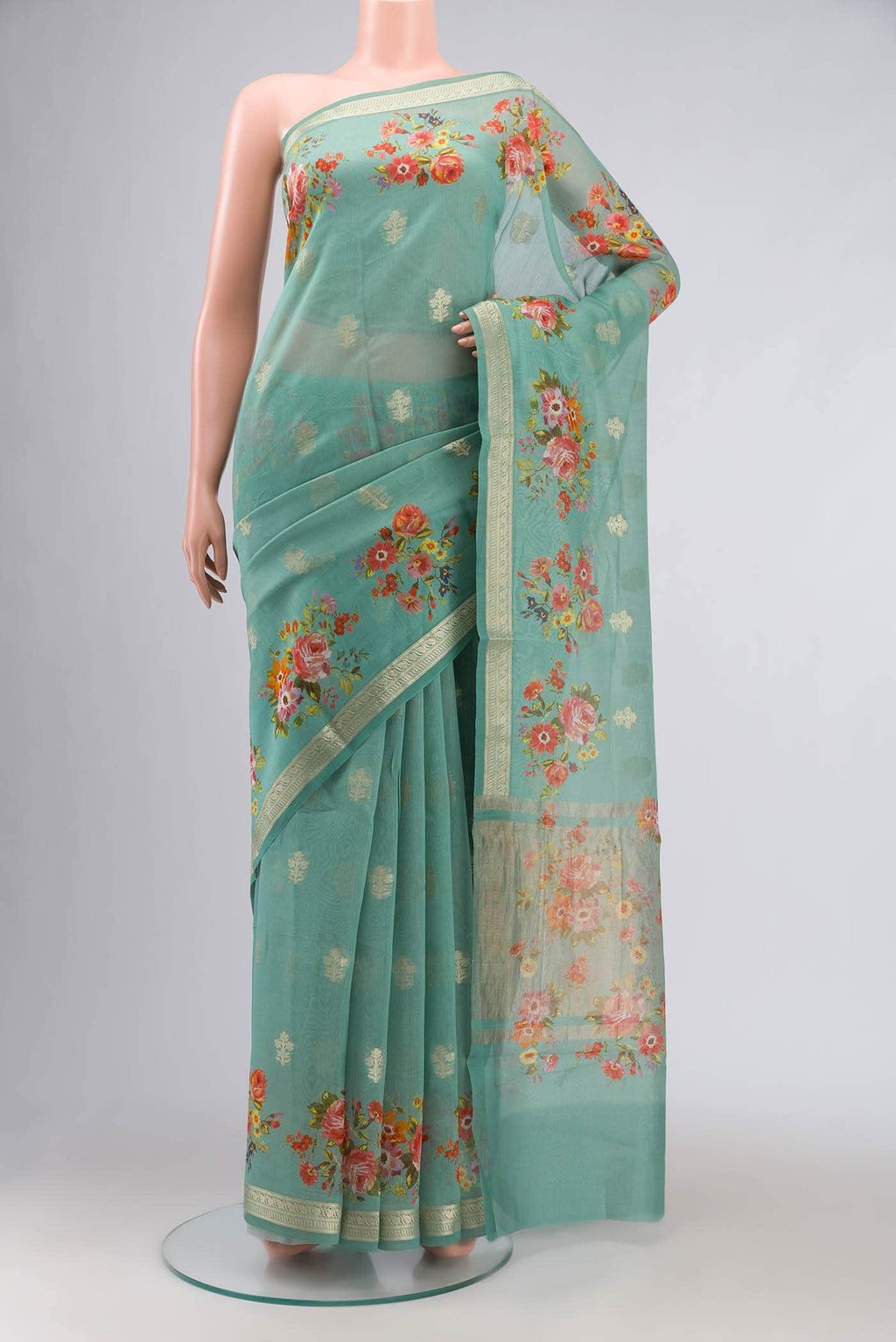 Sea Green Silk Cotton Saree