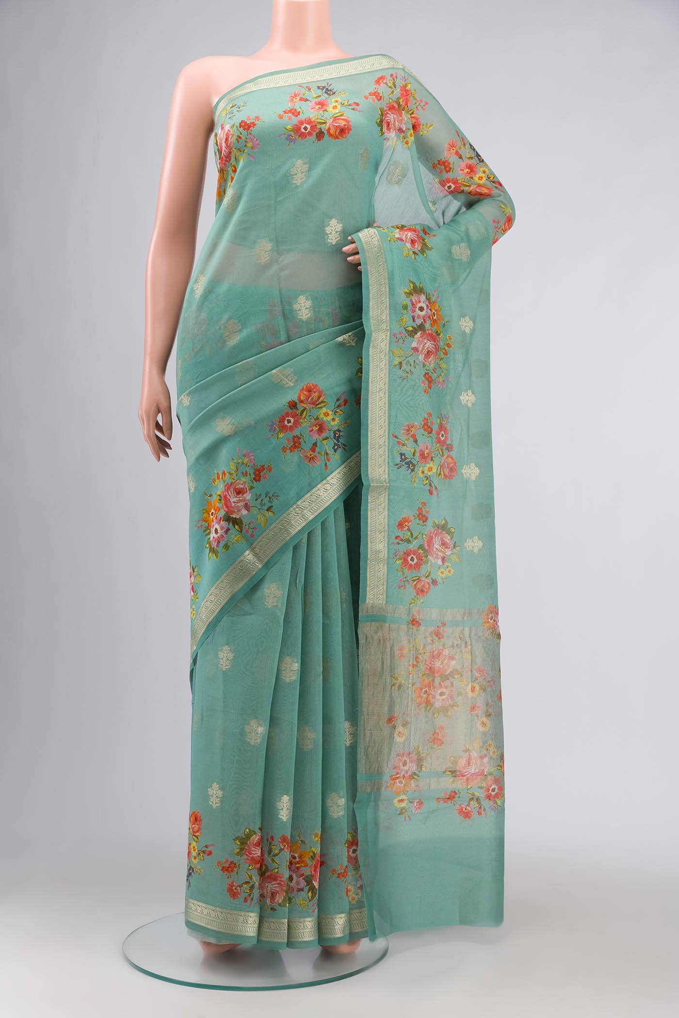 Sea Green Silk Cotton Saree