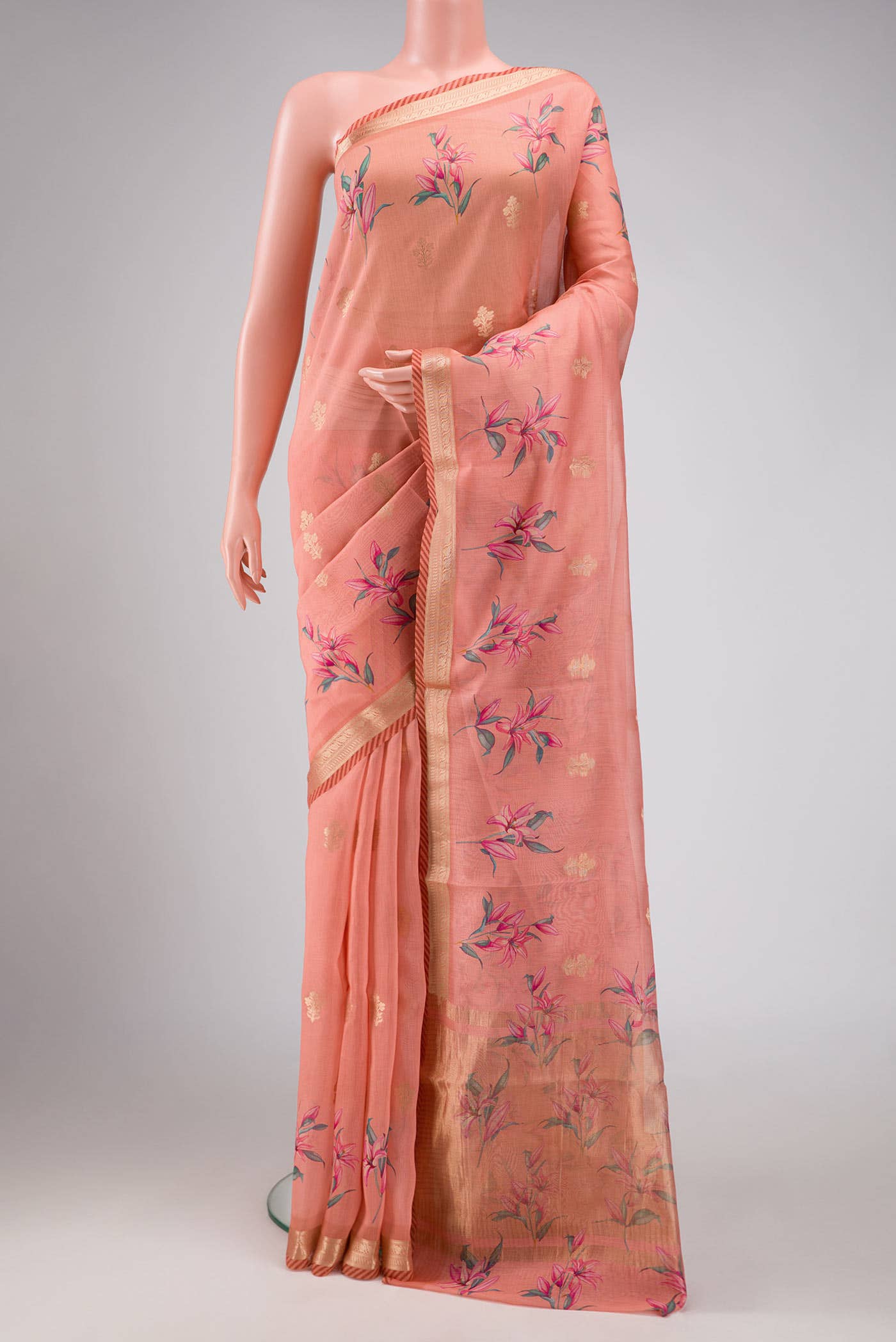 Peach Chanderi Silk Saree