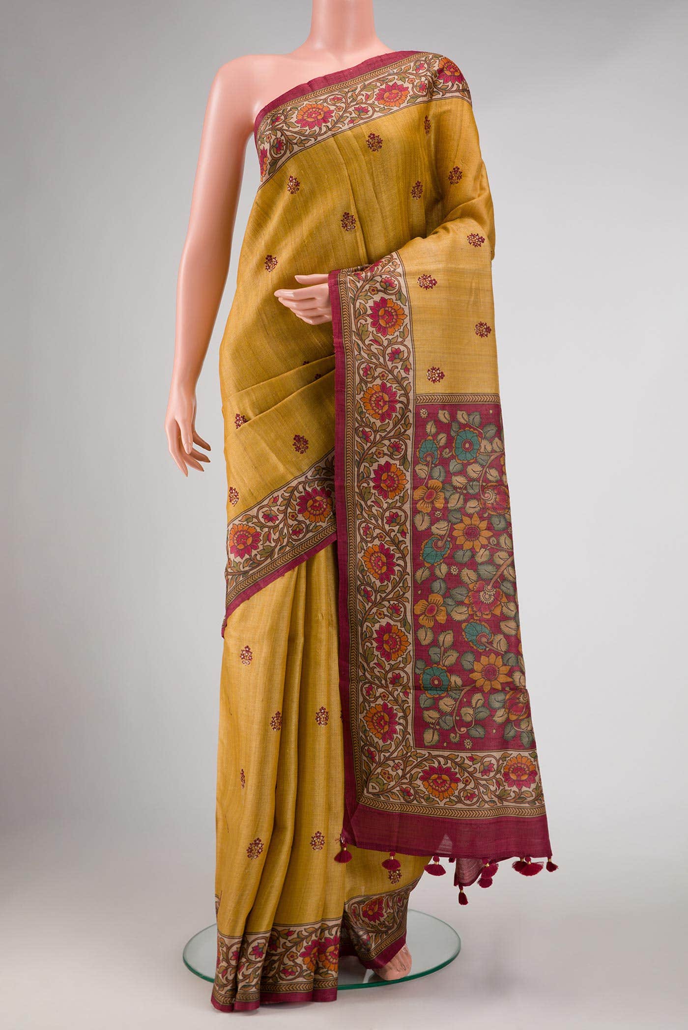 Mustard Tussar Silk Saree