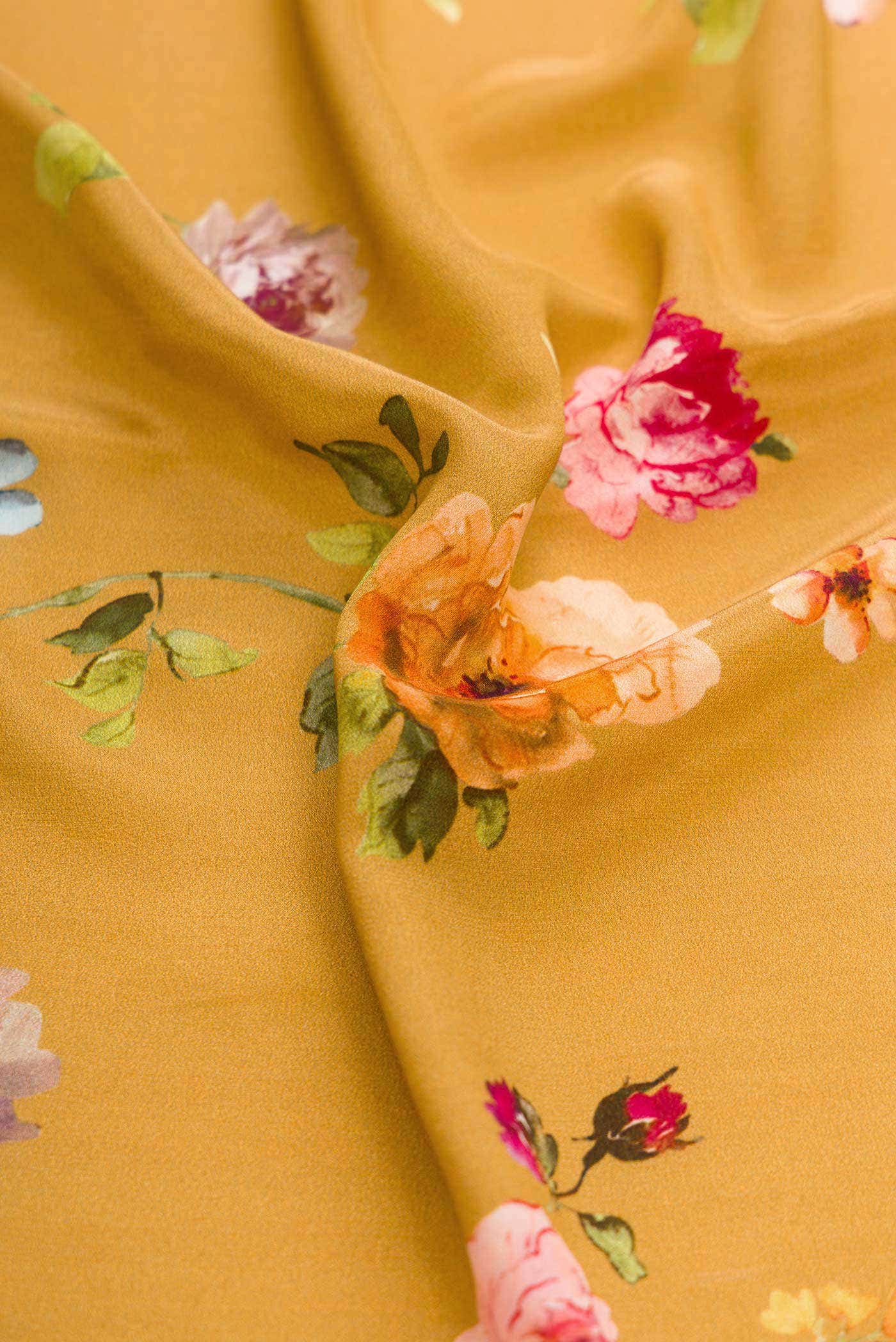 Mustard Mysore Crepe Saree
