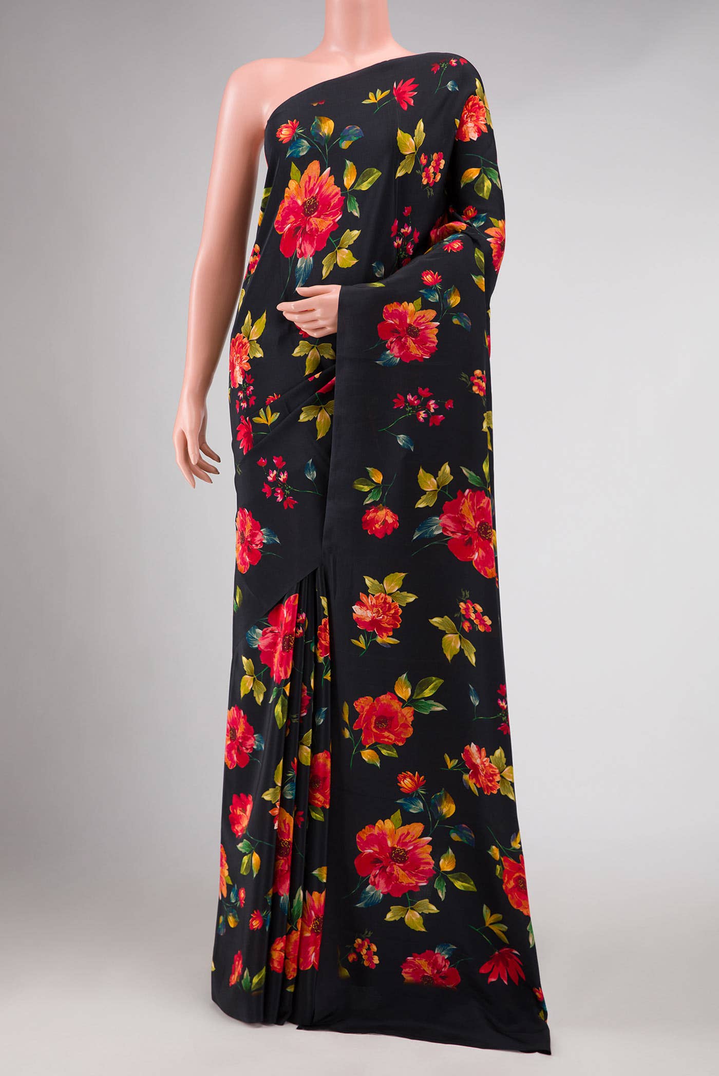 Black Mysore Crepe Saree