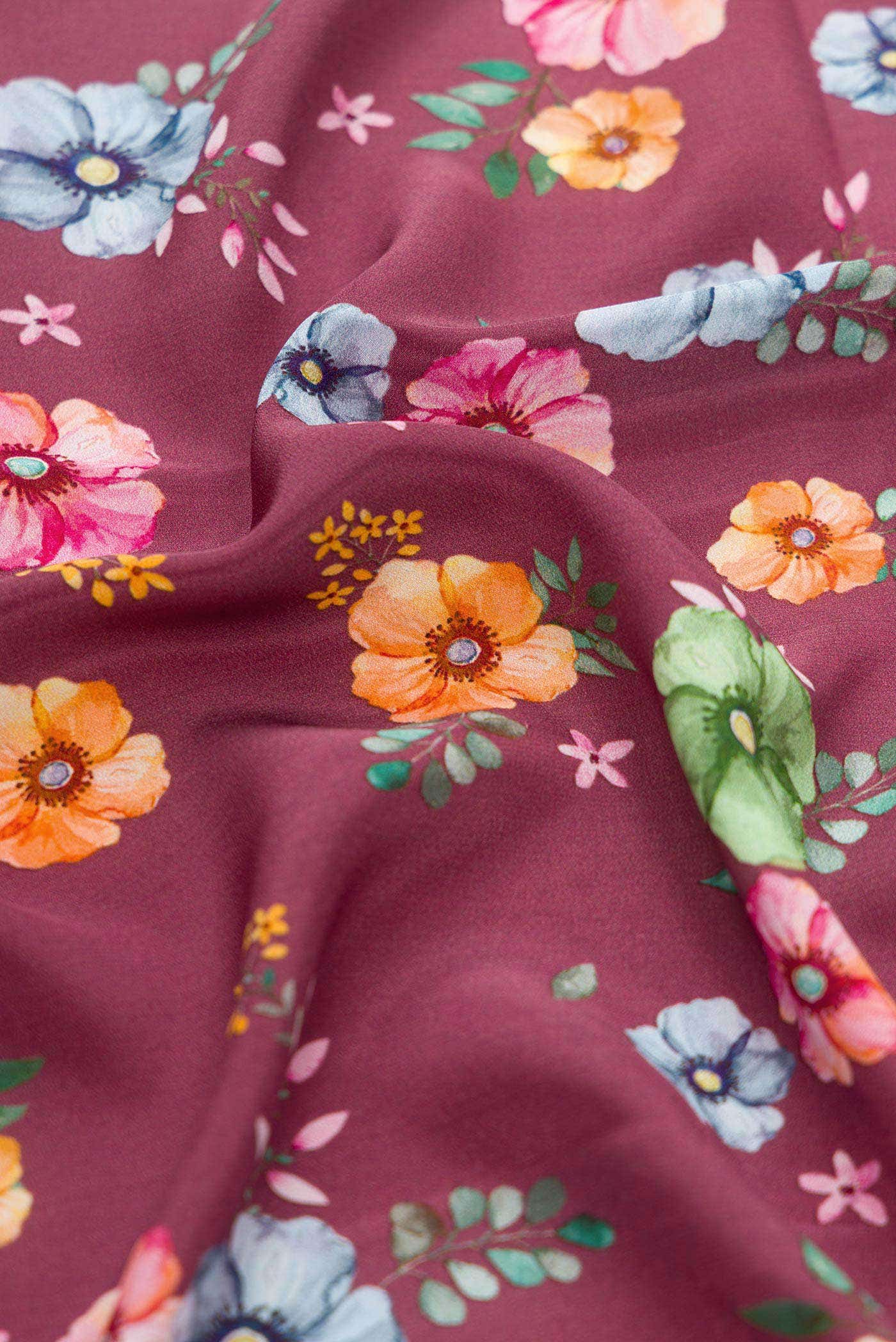Dark Mauve Mysore Crepe Saree