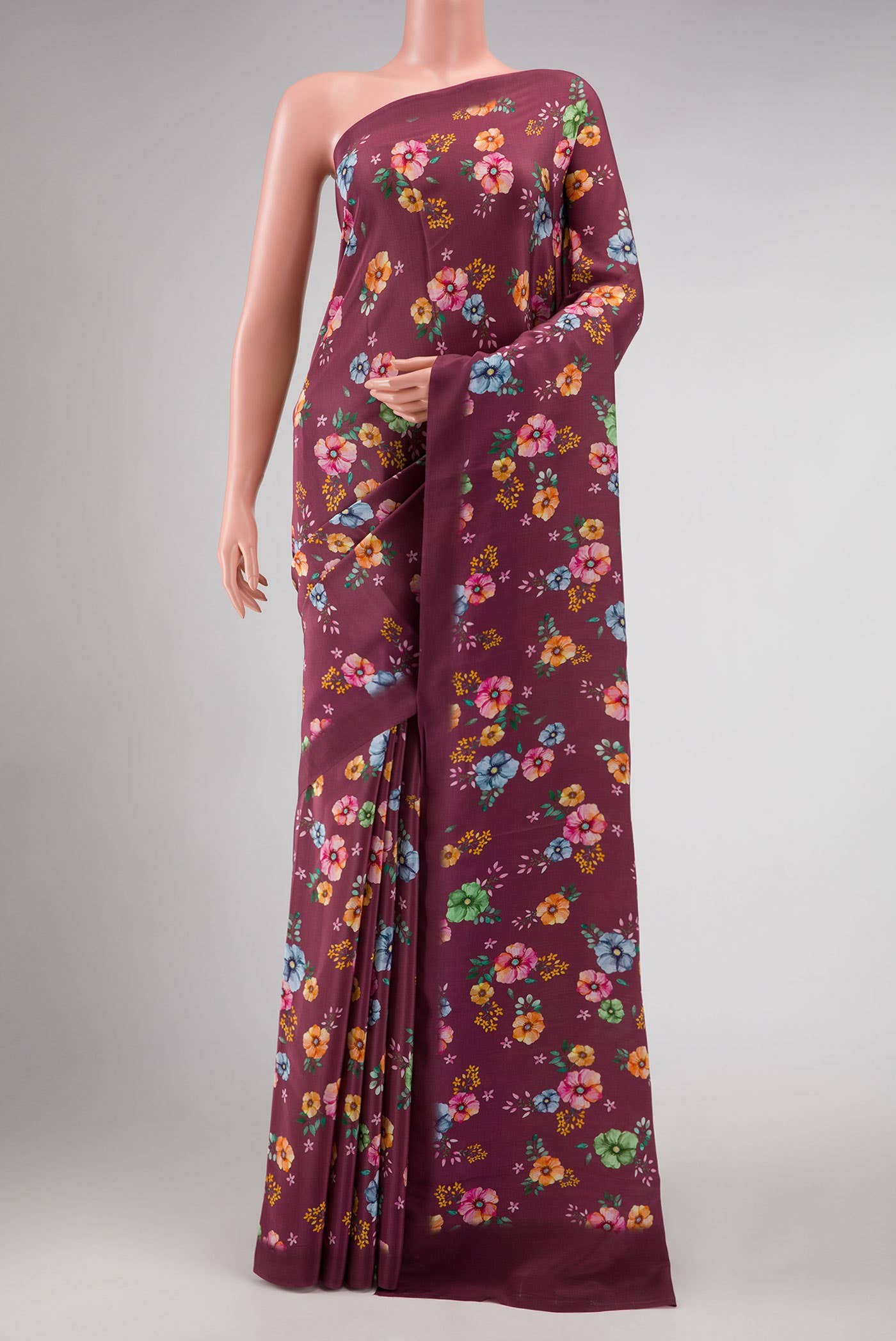Dark Mauve Mysore Crepe Saree
