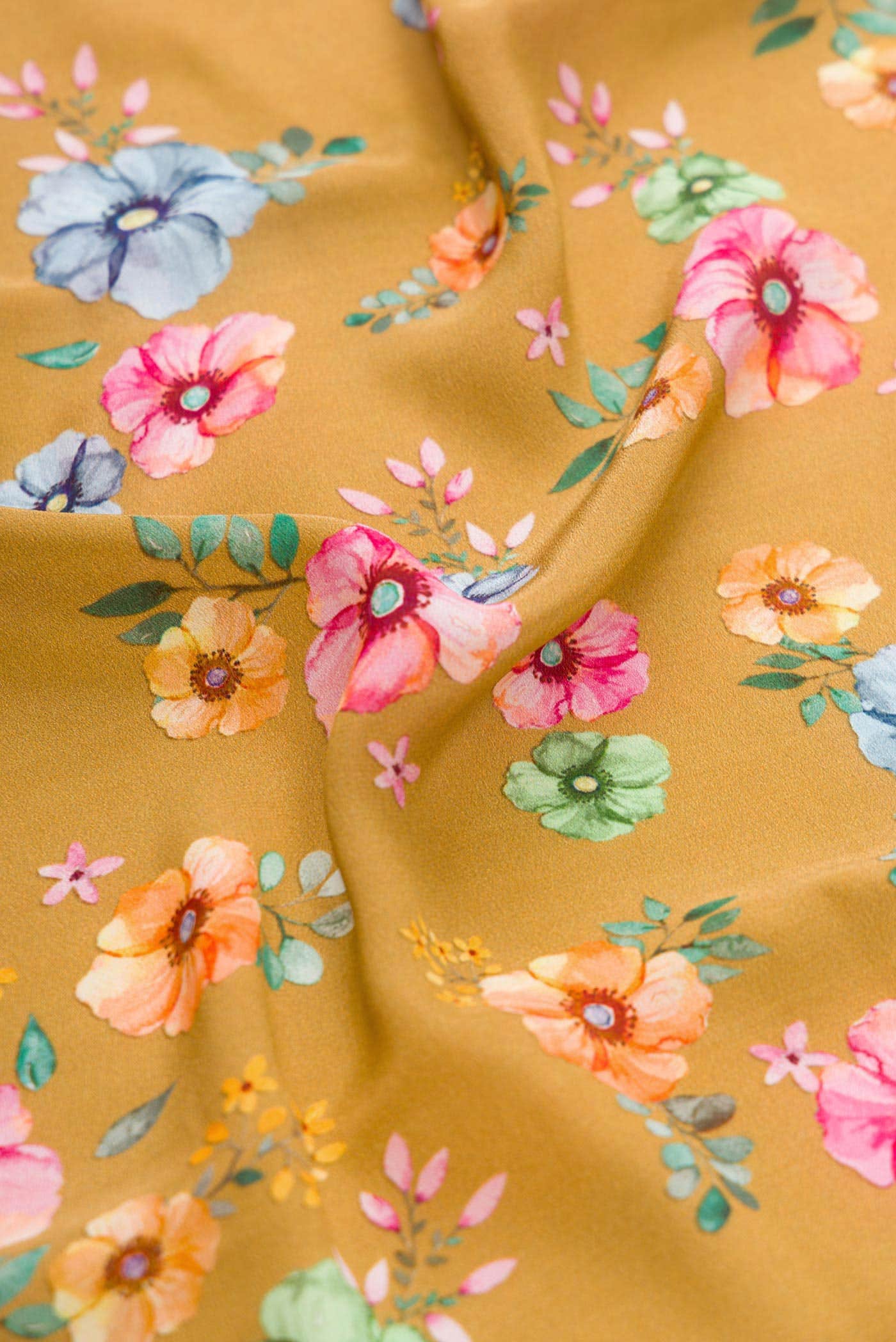 Mustard Mysore Crepe Saree
