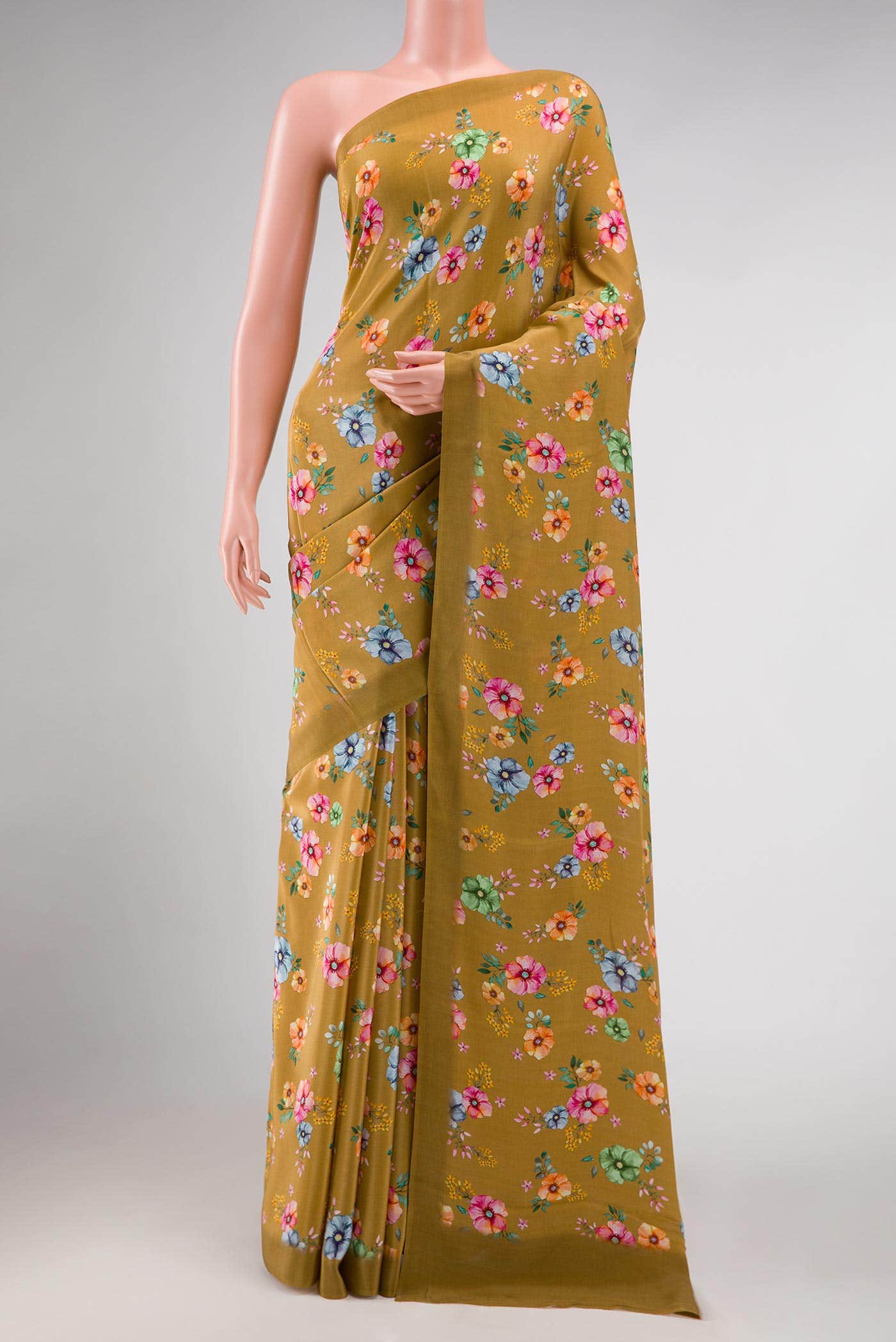 Mustard Mysore Crepe Saree