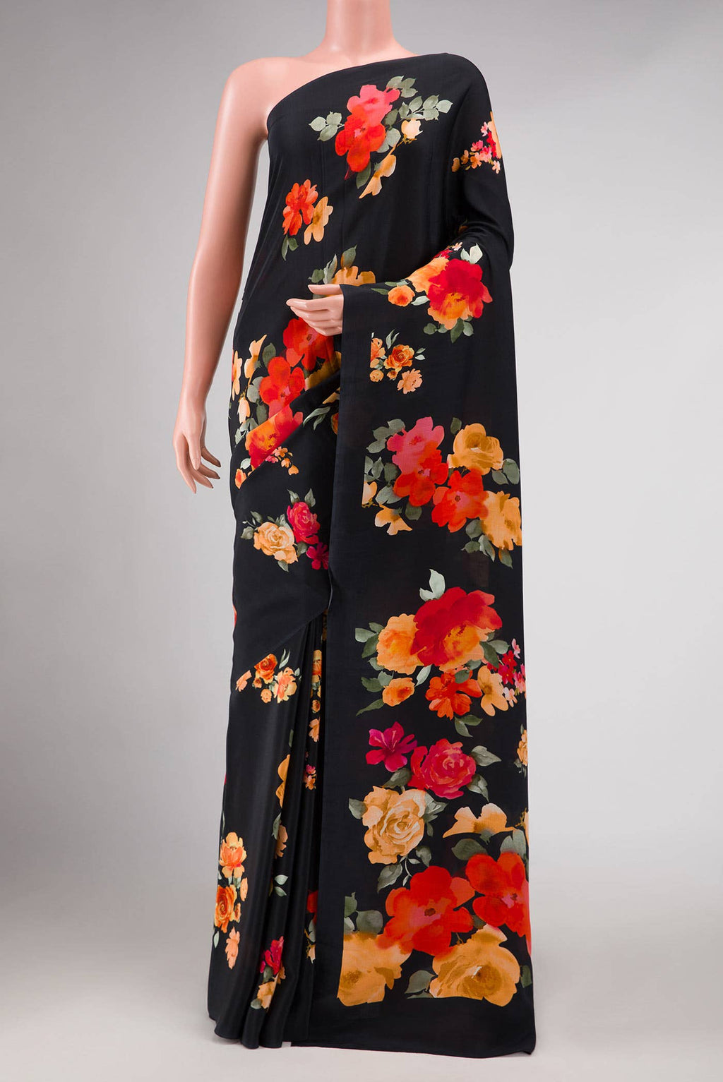 Black Mysore Crepe Saree