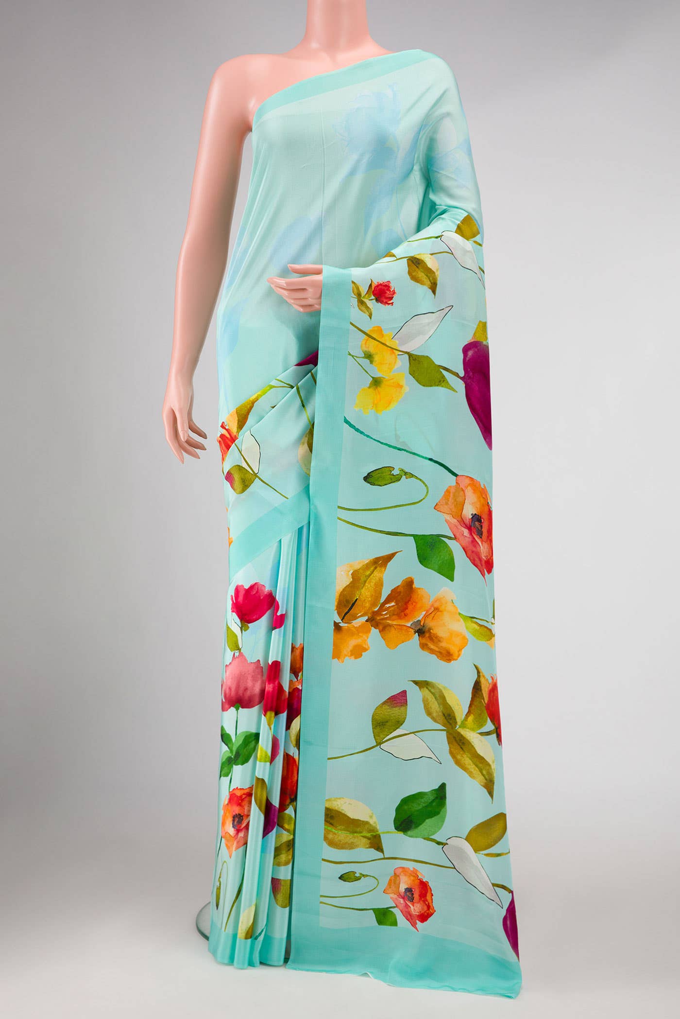 Light Blue Mysore Crepe Saree