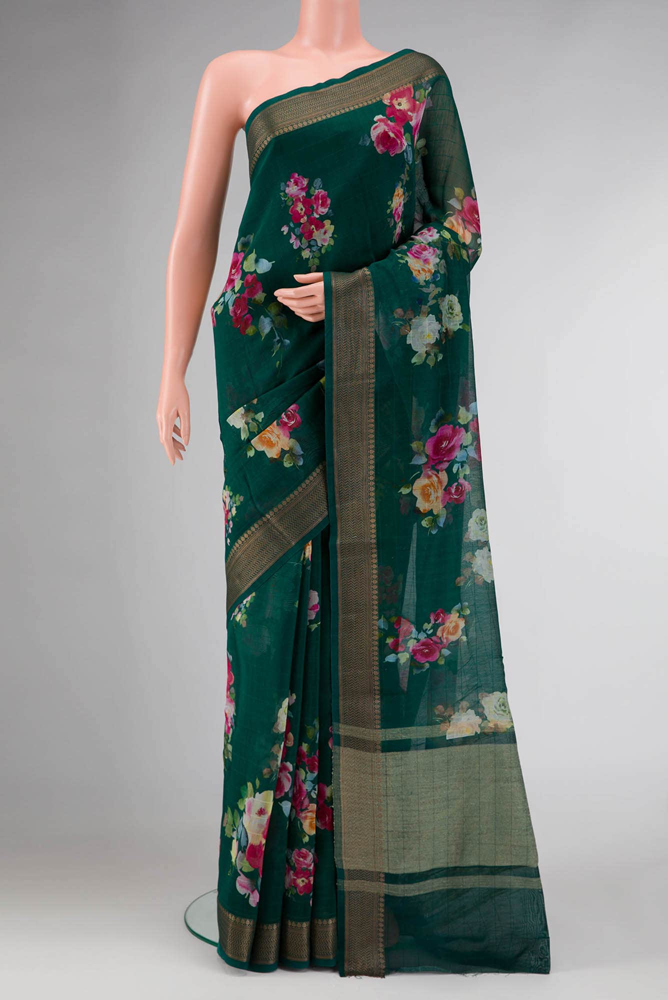 Bottle Green Dual Tone Chanderi Silk Saree
