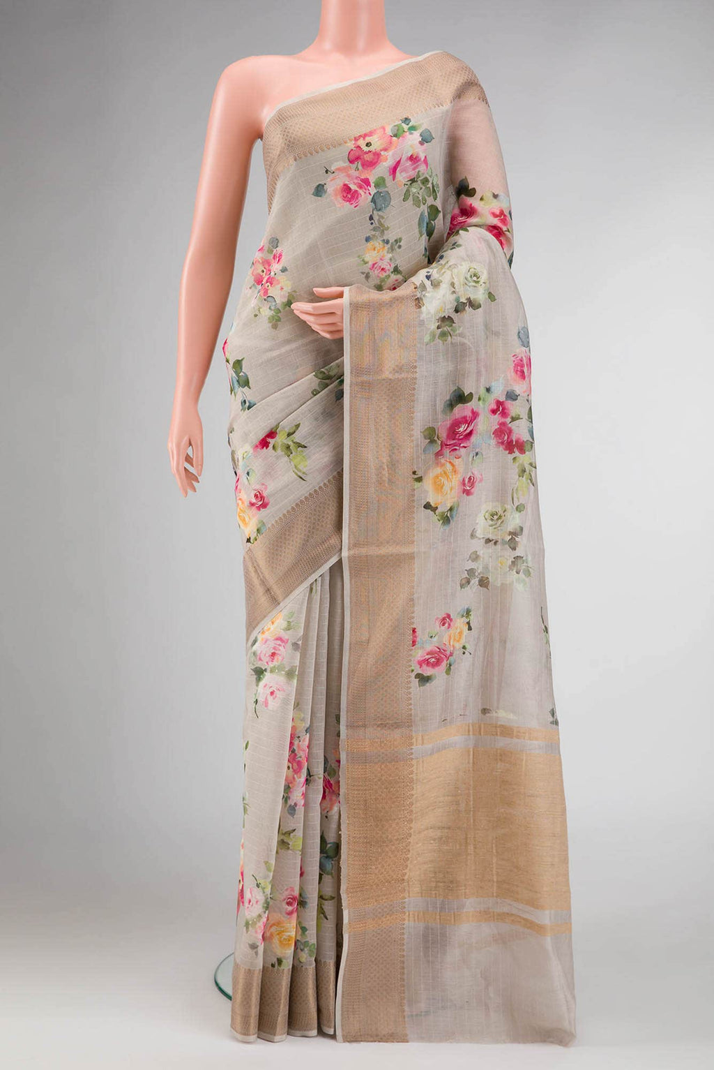 Grey Dual Tone Chanderi Silk Saree