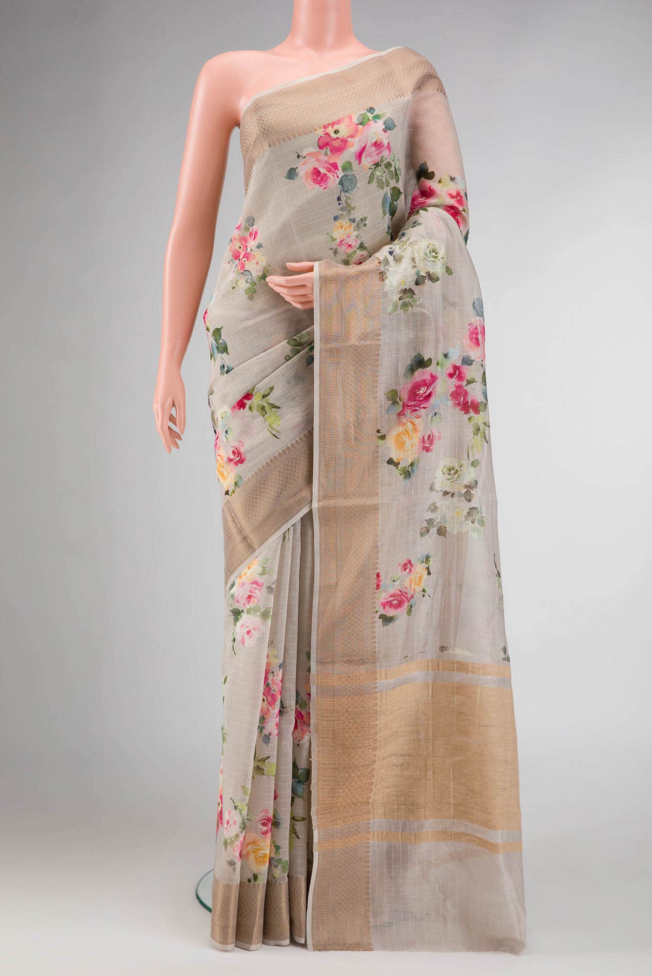 Grey Dual Tone Chanderi Silk Saree