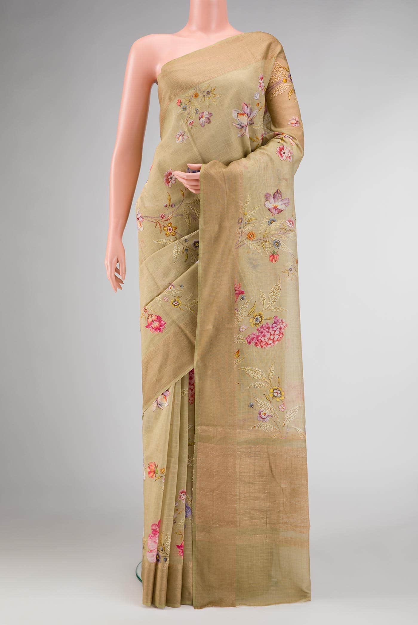 Dark Beige Dual Tone Chanderi Silk Saree