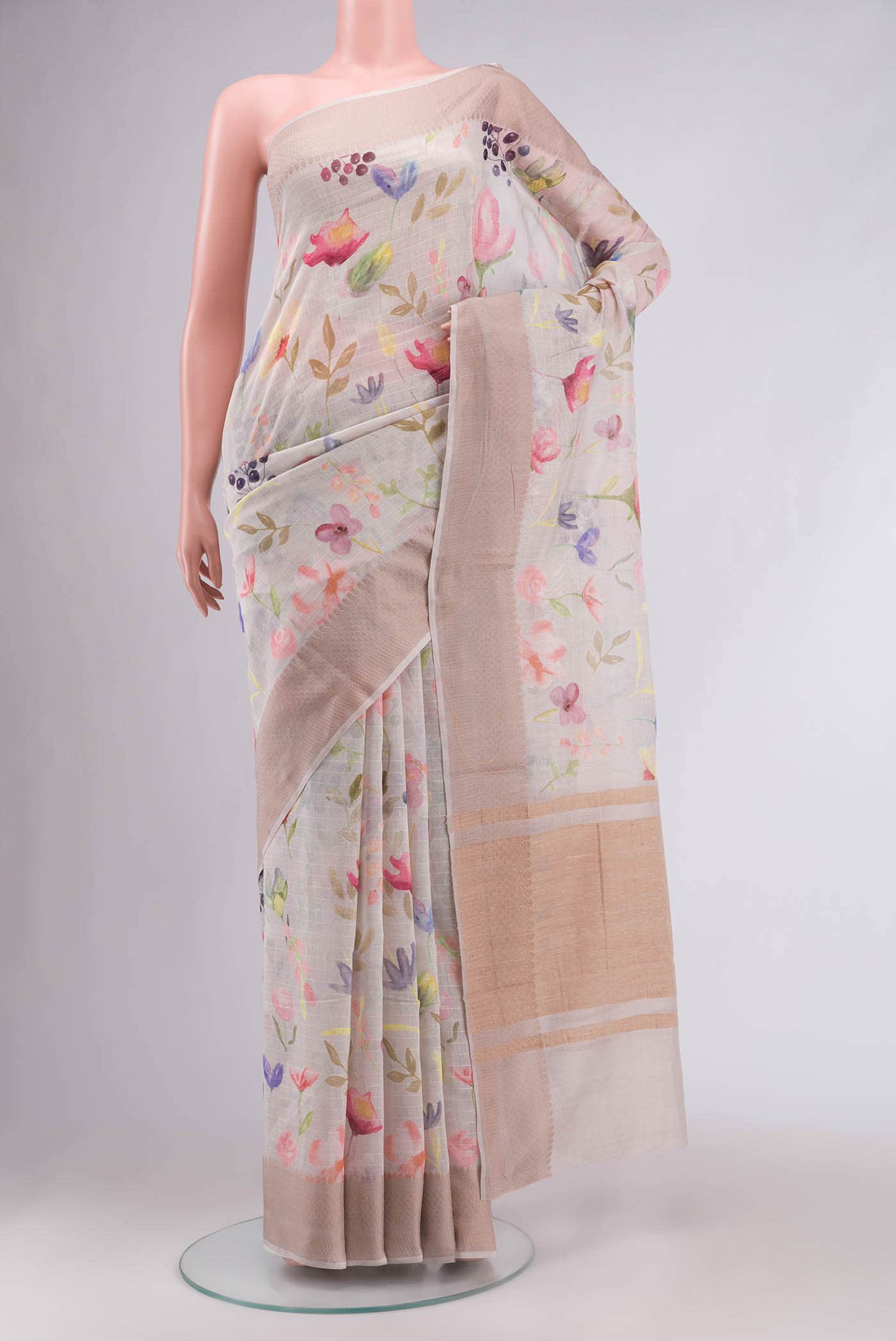 Cream Silk Cotton Saree