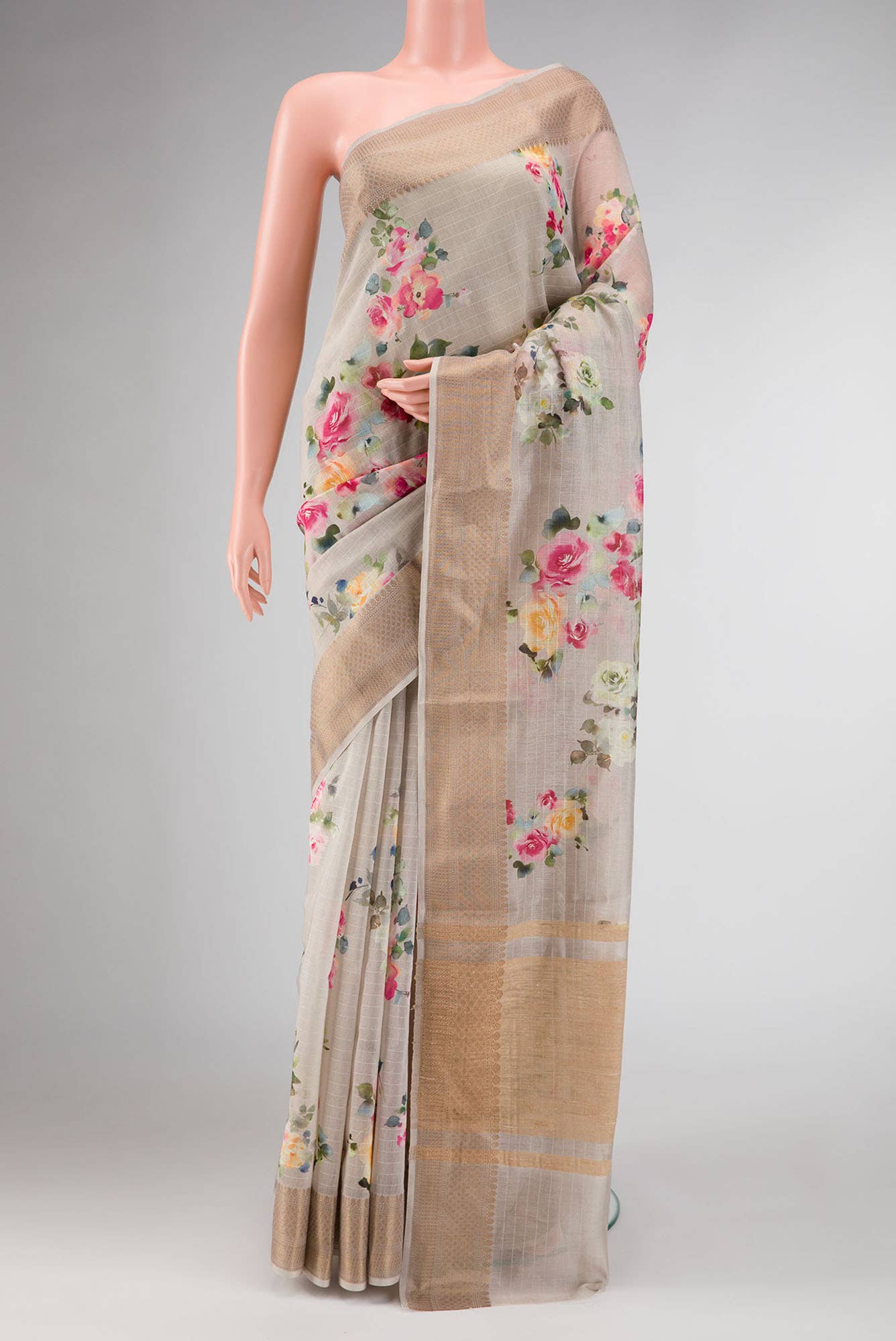 Grey Dual Tone Chanderi Silk Saree