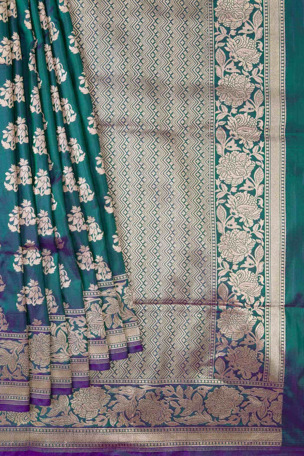 Peacock Blue Dual Tone Banarasi Silk Saree