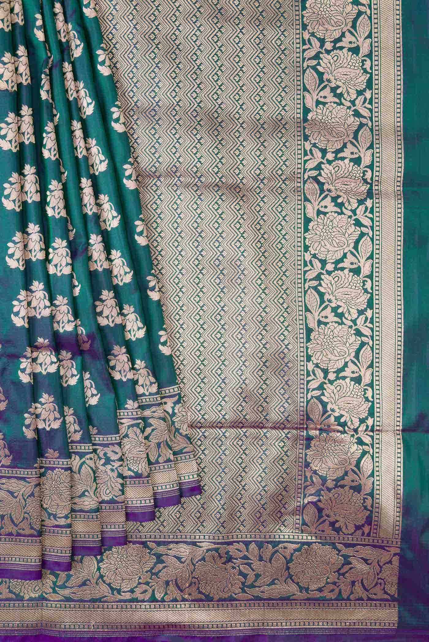 Peacock Blue Dual Tone Banarasi Silk Saree
