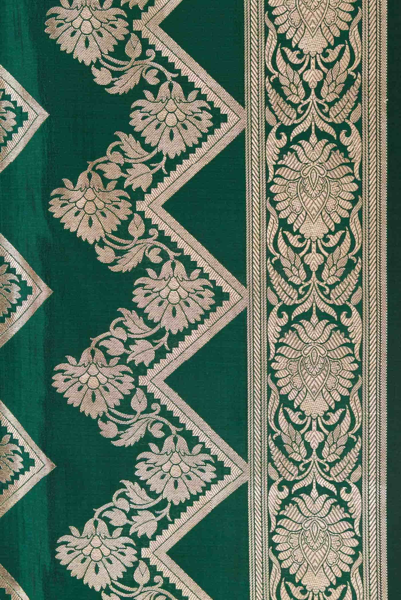 Bottle Green Dual Tone Banarasi Silk Saree