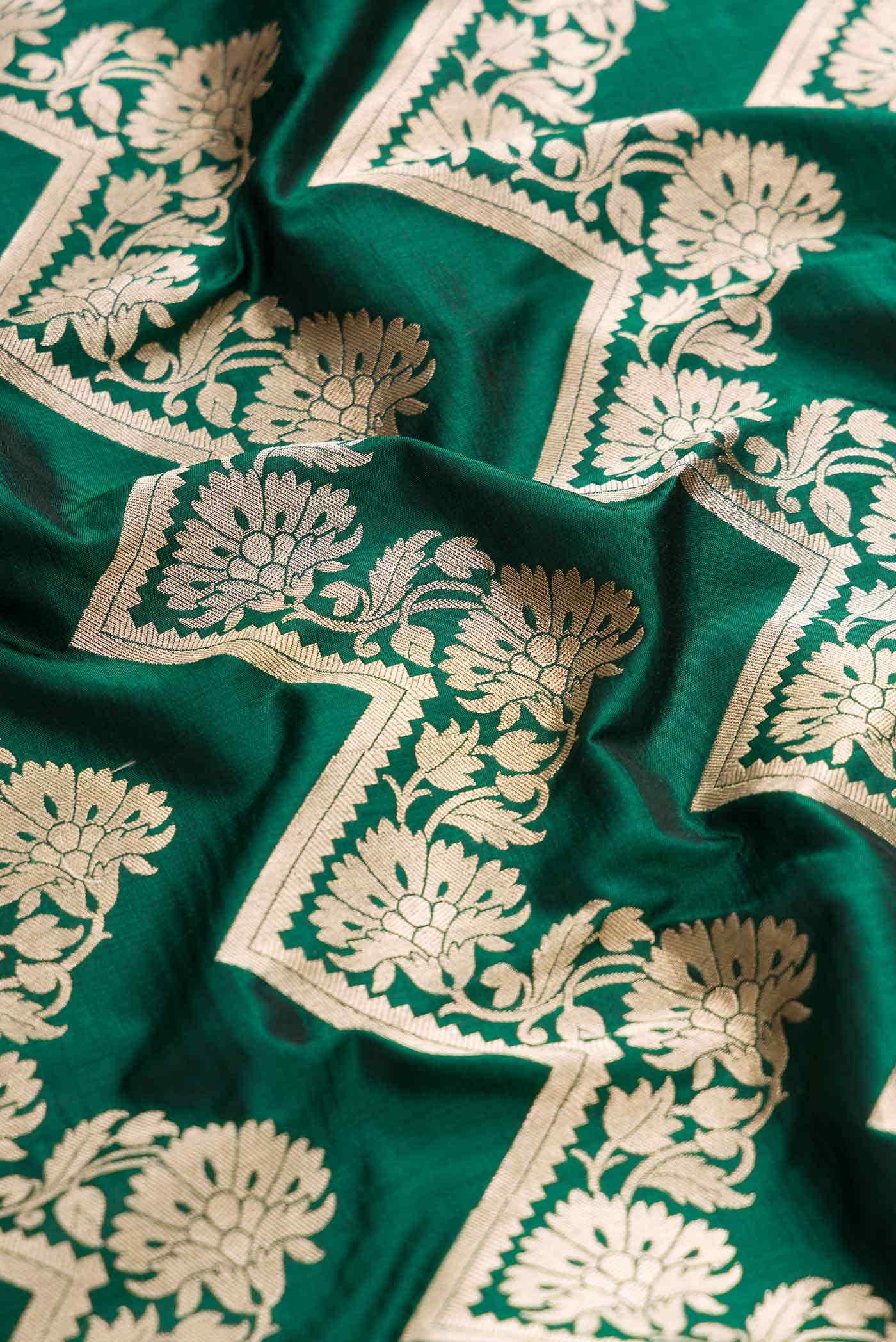 Bottle Green Dual Tone Banarasi Silk Saree