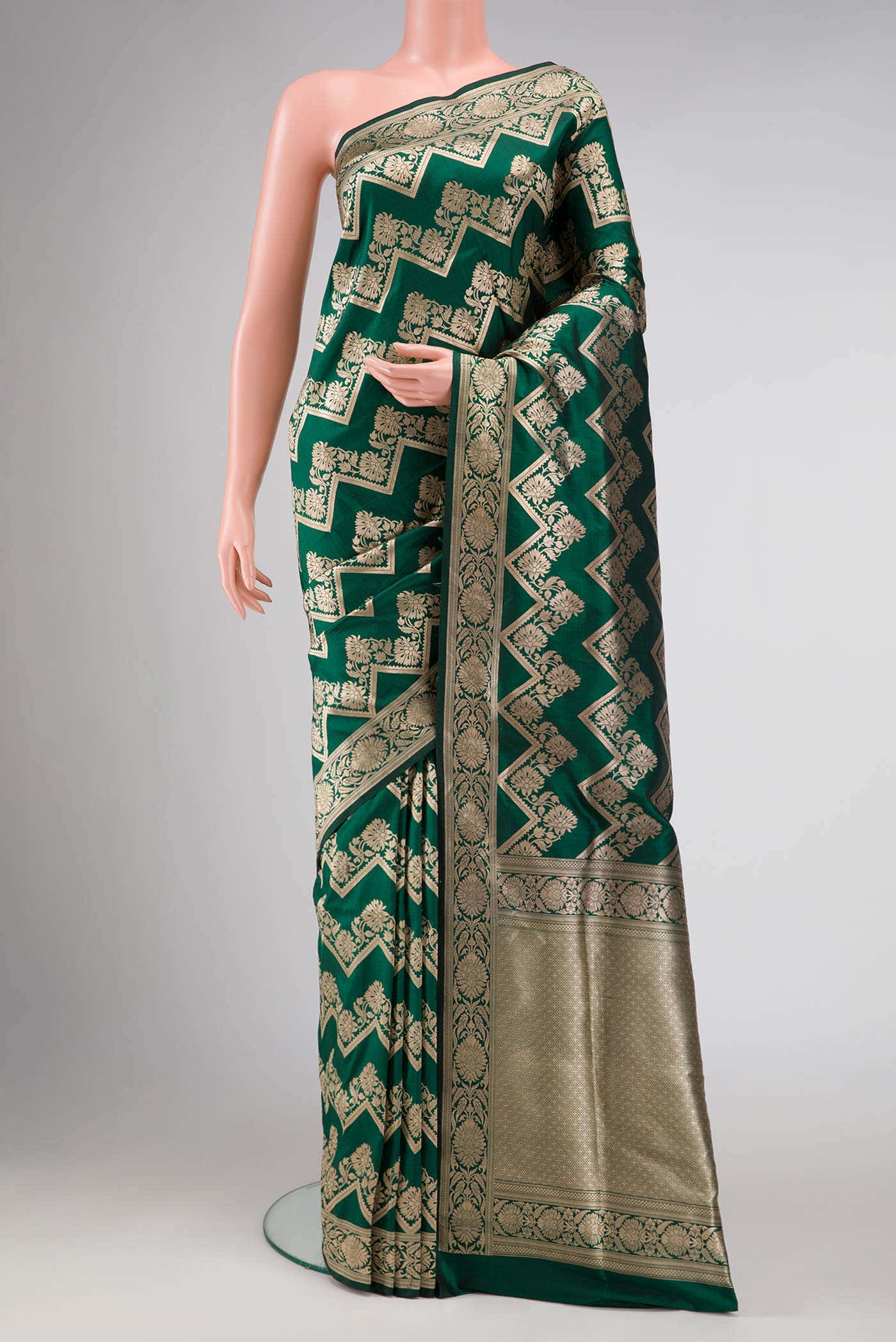 Bottle Green Dual Tone Banarasi Silk Saree