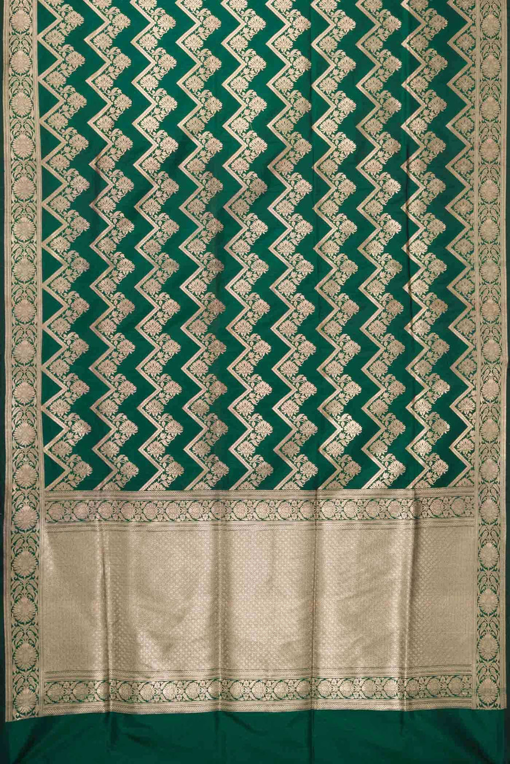 Bottle Green Dual Tone Banarasi Silk Saree