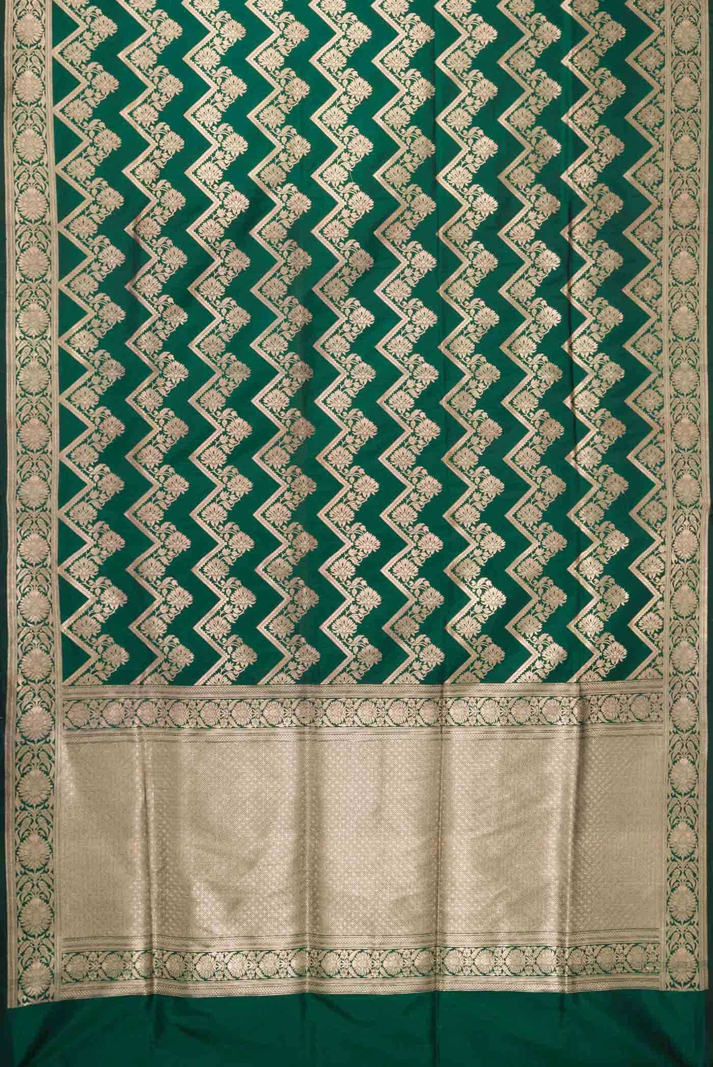 Bottle Green Dual Tone Banarasi Silk Saree
