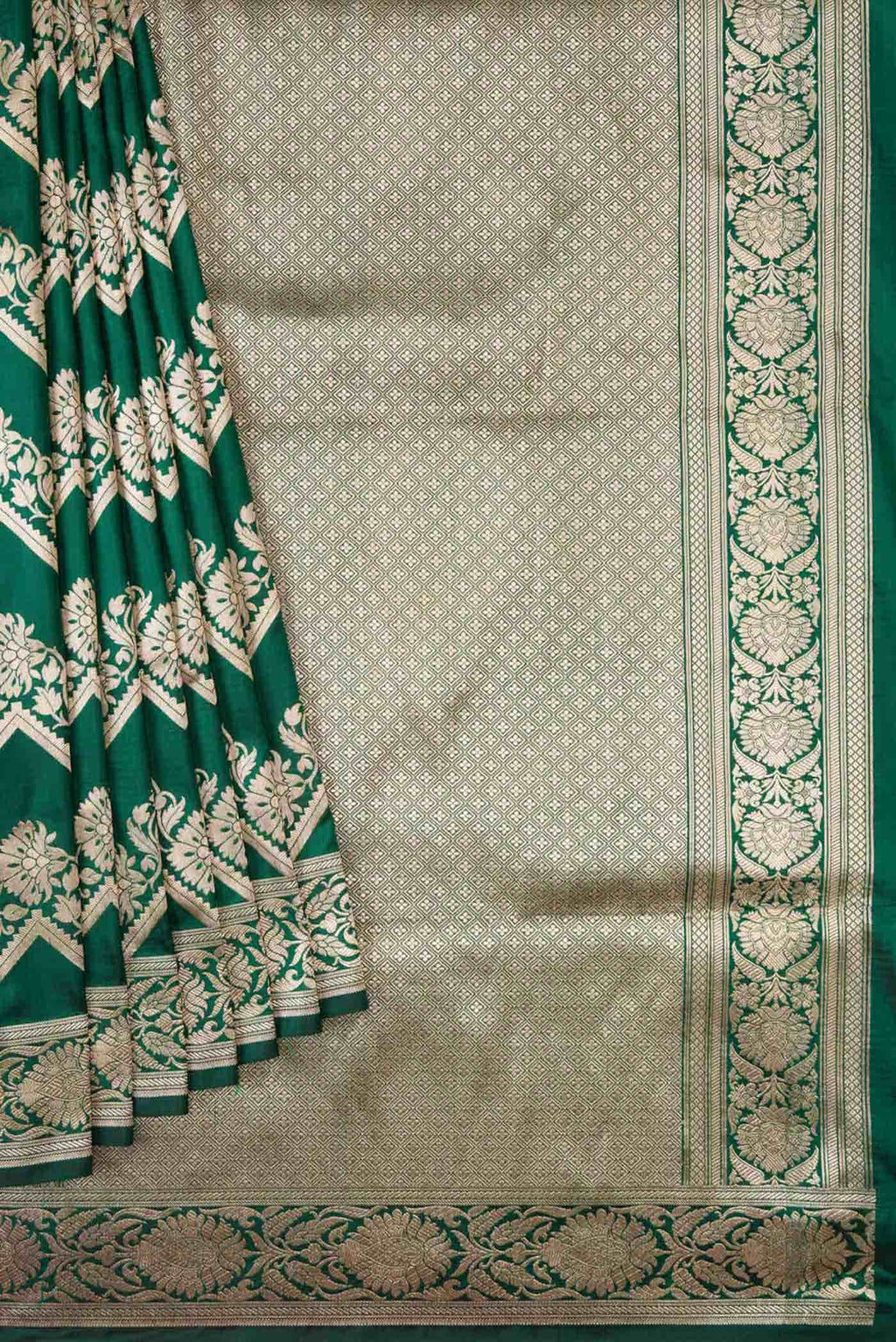 Bottle Green Dual Tone Banarasi Silk Saree