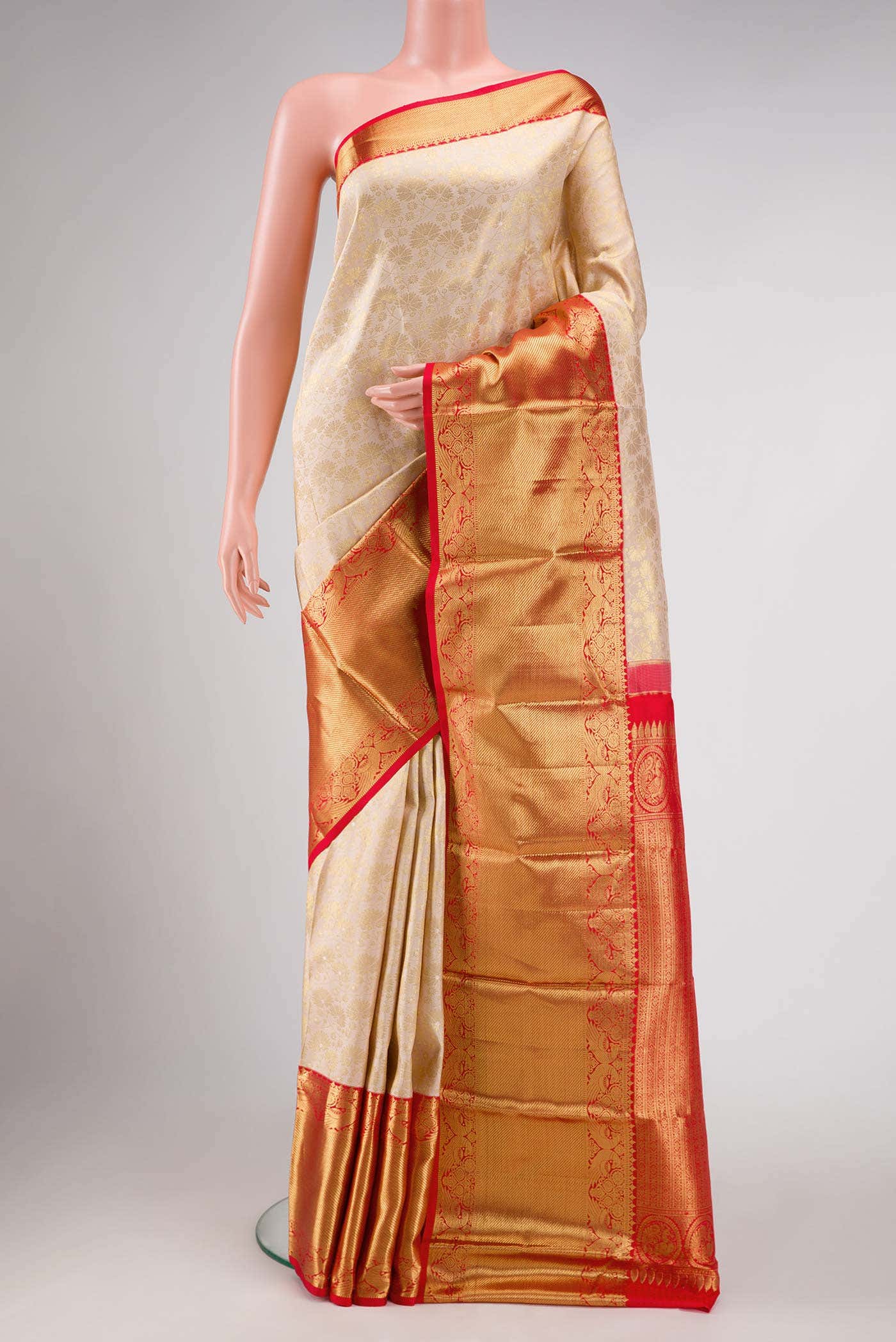 Golden Peach Kanchipuram Silk Saree