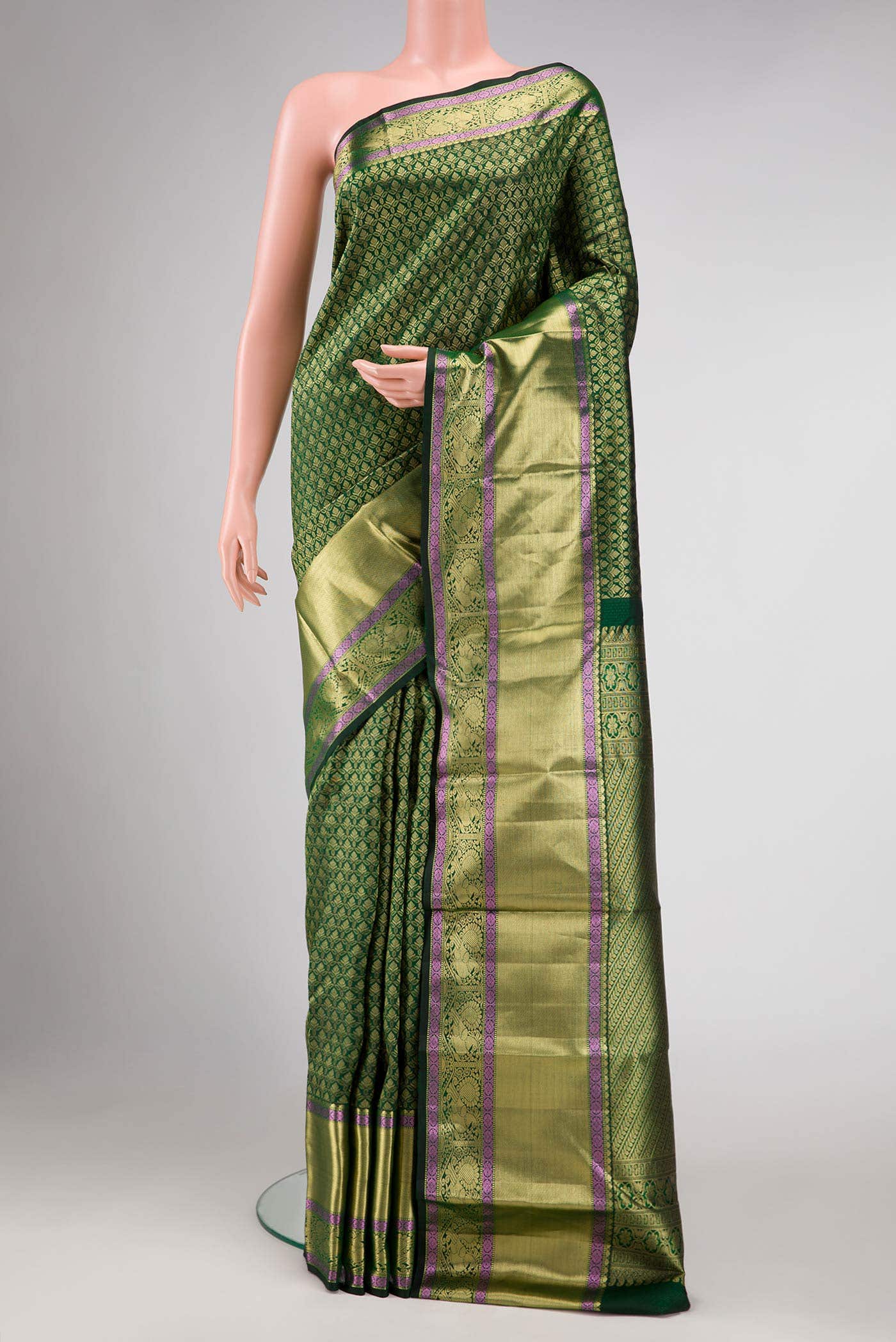Bottle Green Dual Tone Kanchipuram Silk Saree