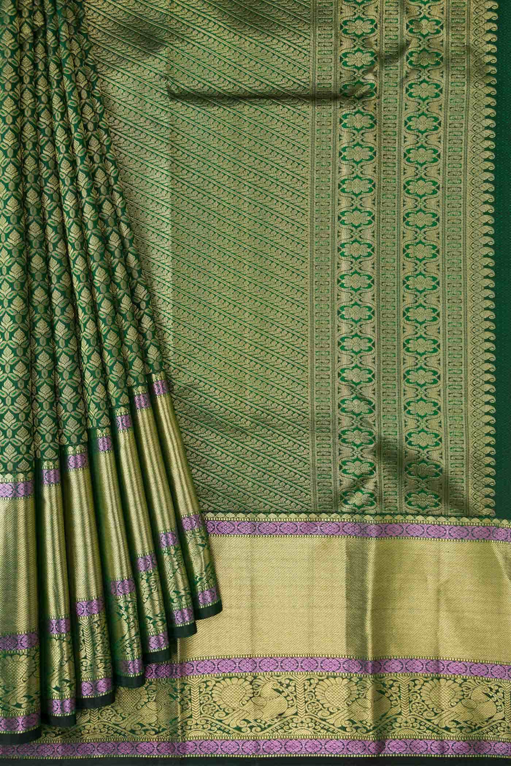 Bottle Green Dual Tone Kanchipuram Silk Saree