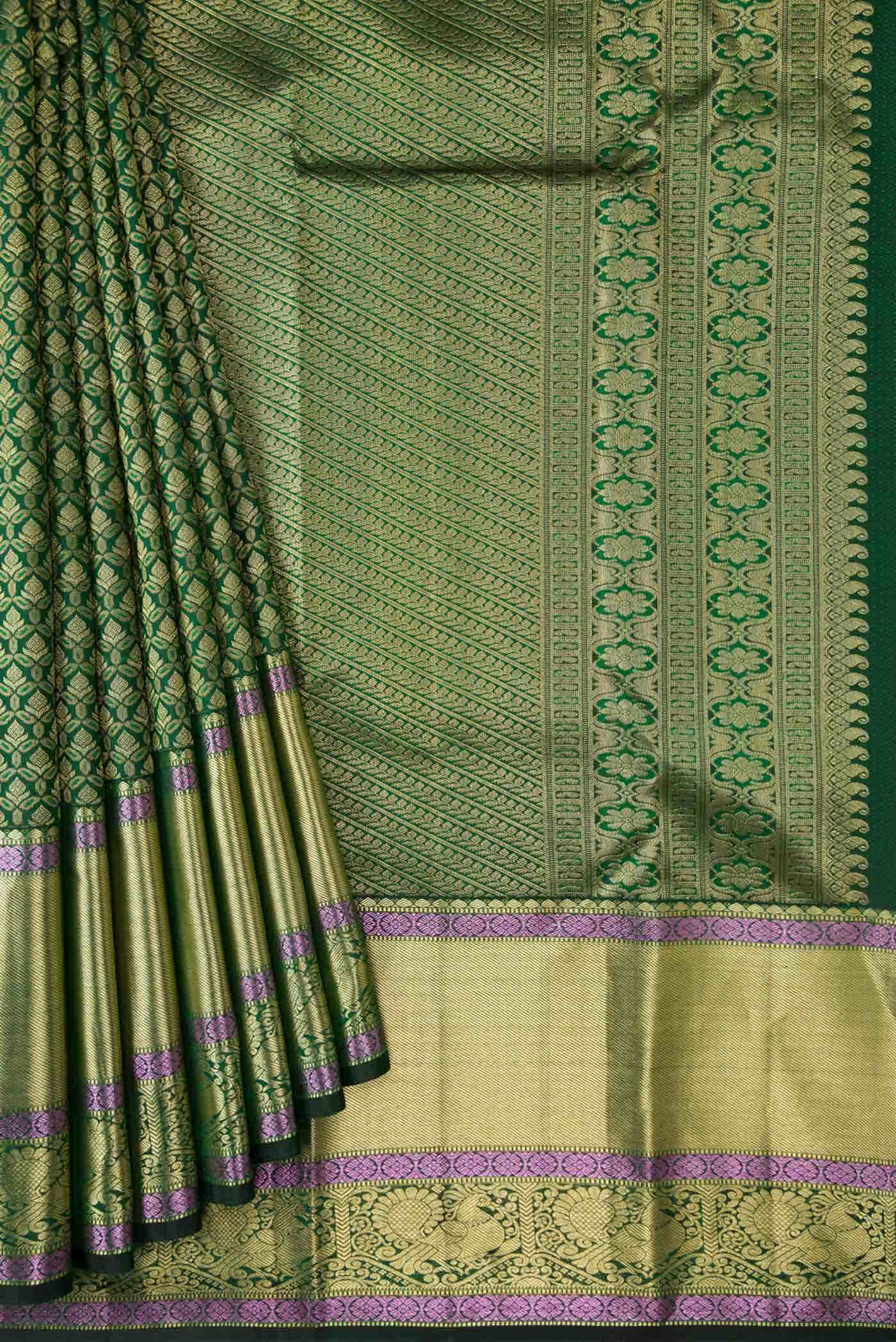 Bottle Green Dual Tone Kanchipuram Silk Saree