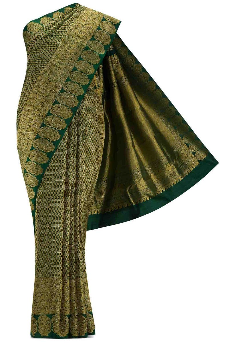Bottle Green Dual Tone Kanchipuram Silk Saree