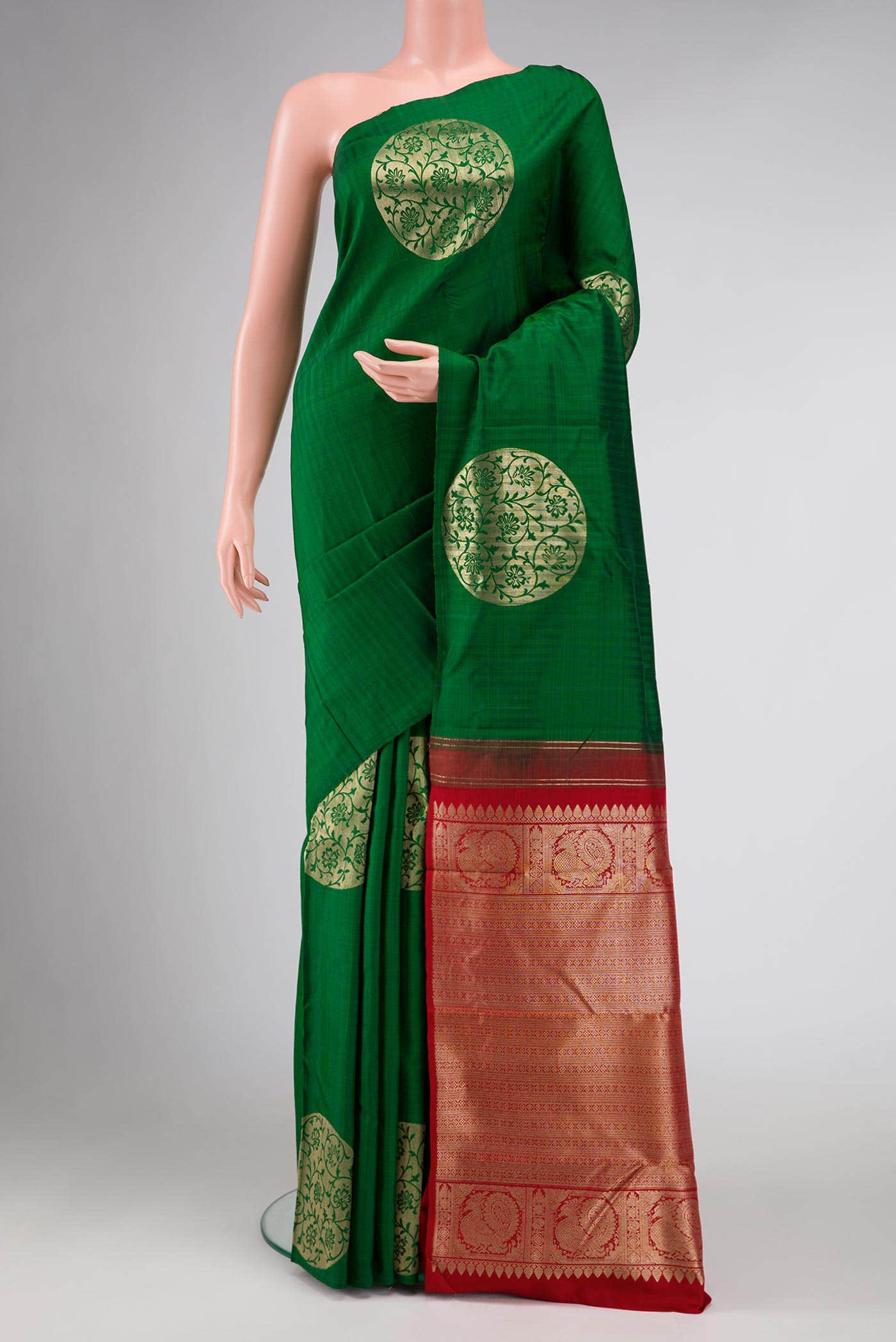 Bottle Green Dual Tone Kanchipuram Silk Saree