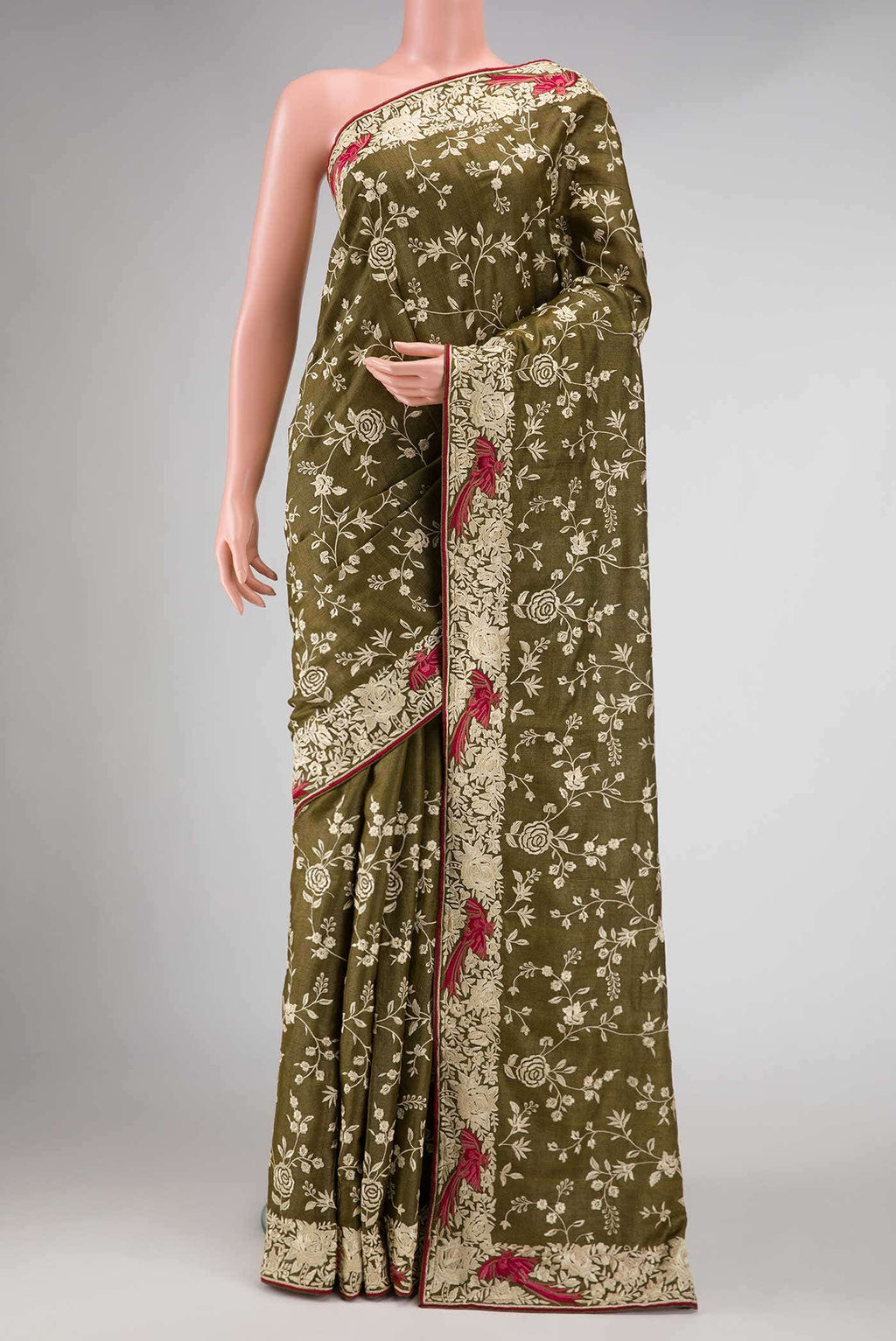Mehandi Green Tussar Silk Saree