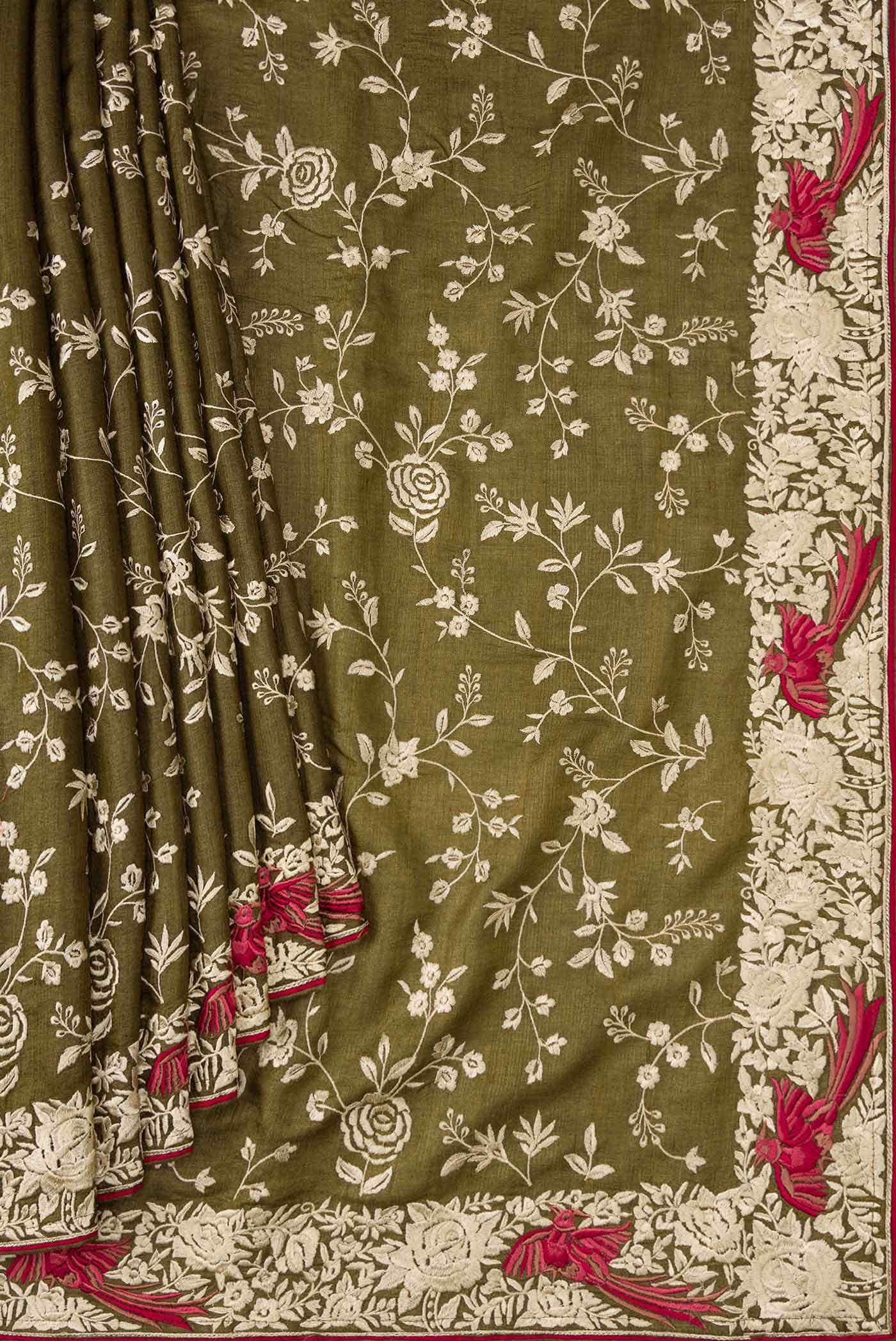 Mehandi Green Tussar Silk Saree