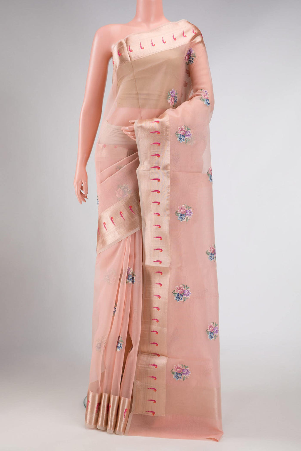 Peach Dual Tone Organza Silk Saree