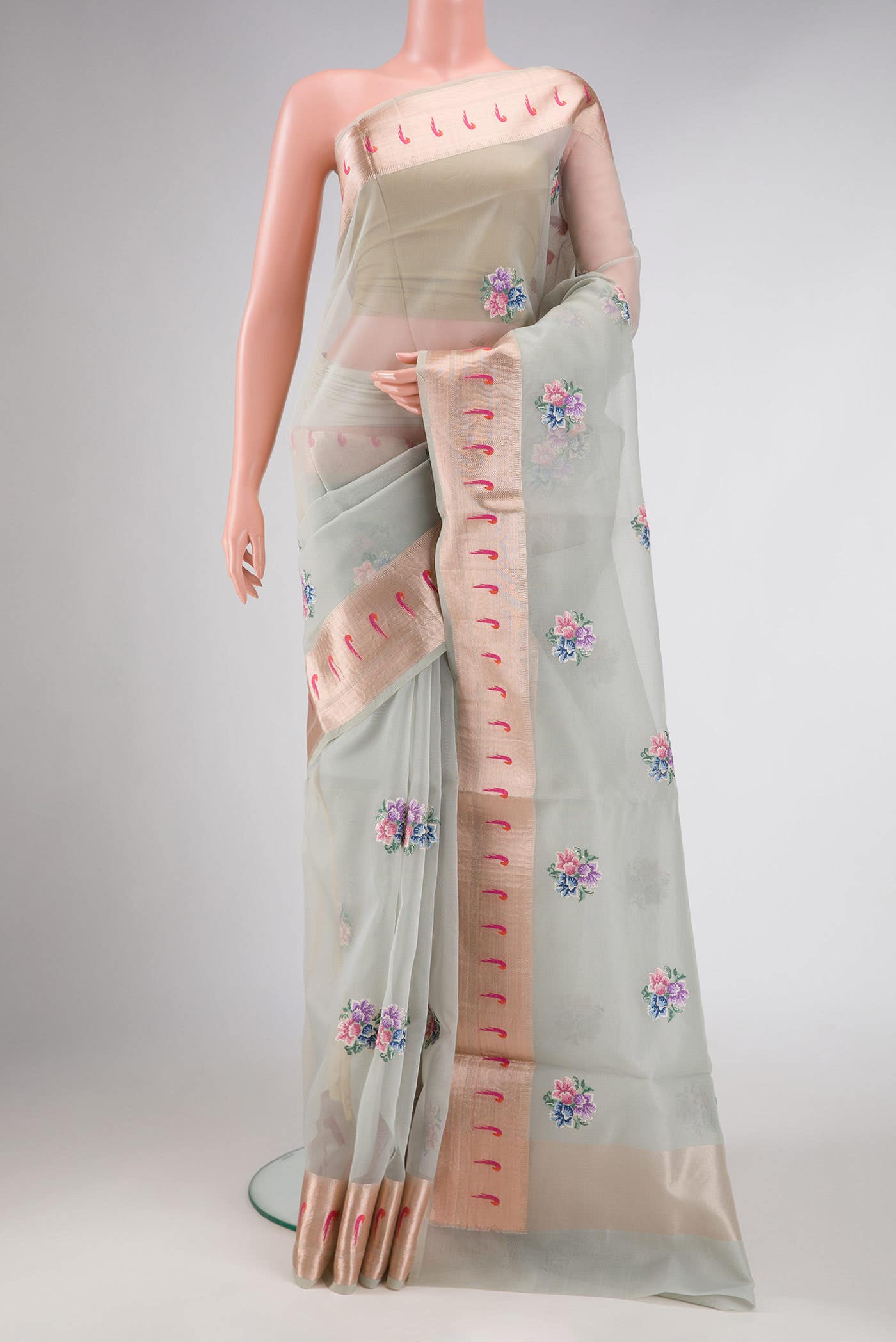 Grey Dual Tone Organza Silk Saree